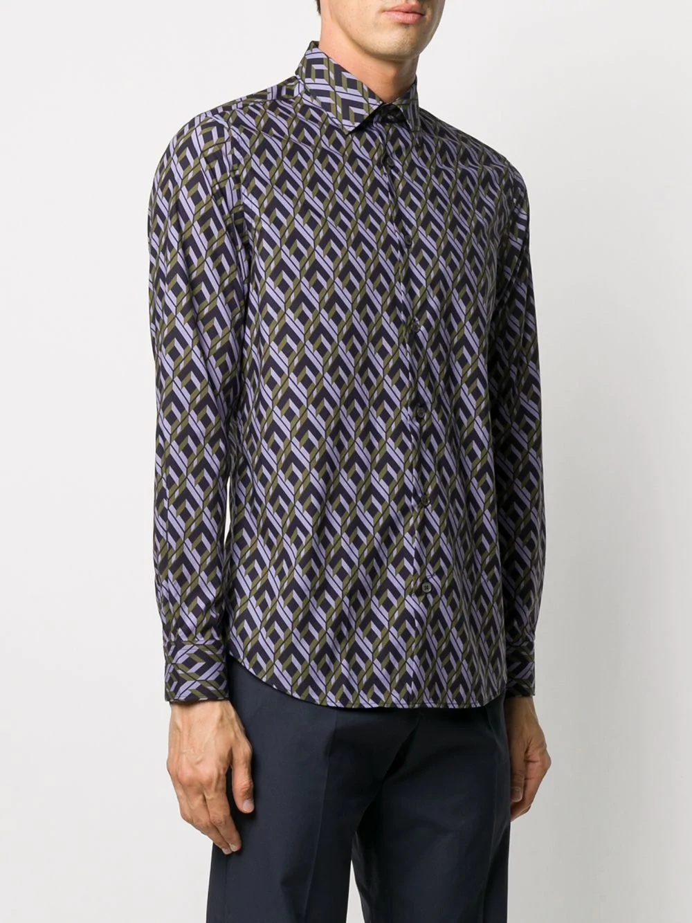 geometric print button-up shirt - 3