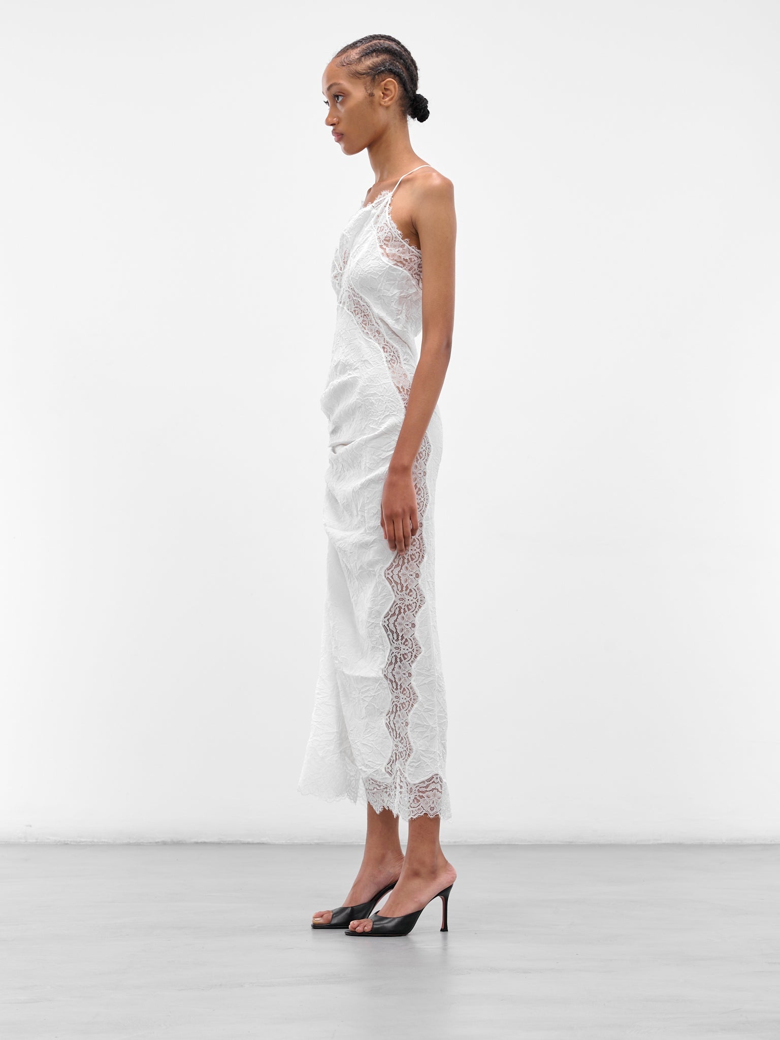 White Crimped Lace Cami Dress - 2