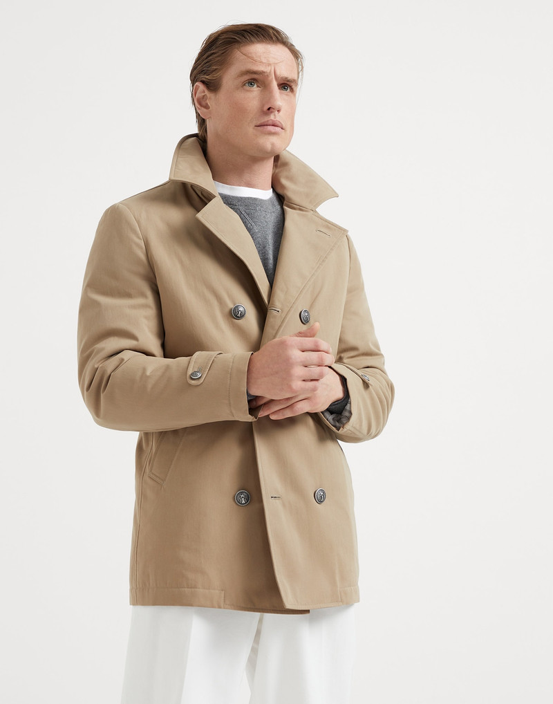 Techno cotton gabardine pea coat with Thermore® padding and metal buttons 1