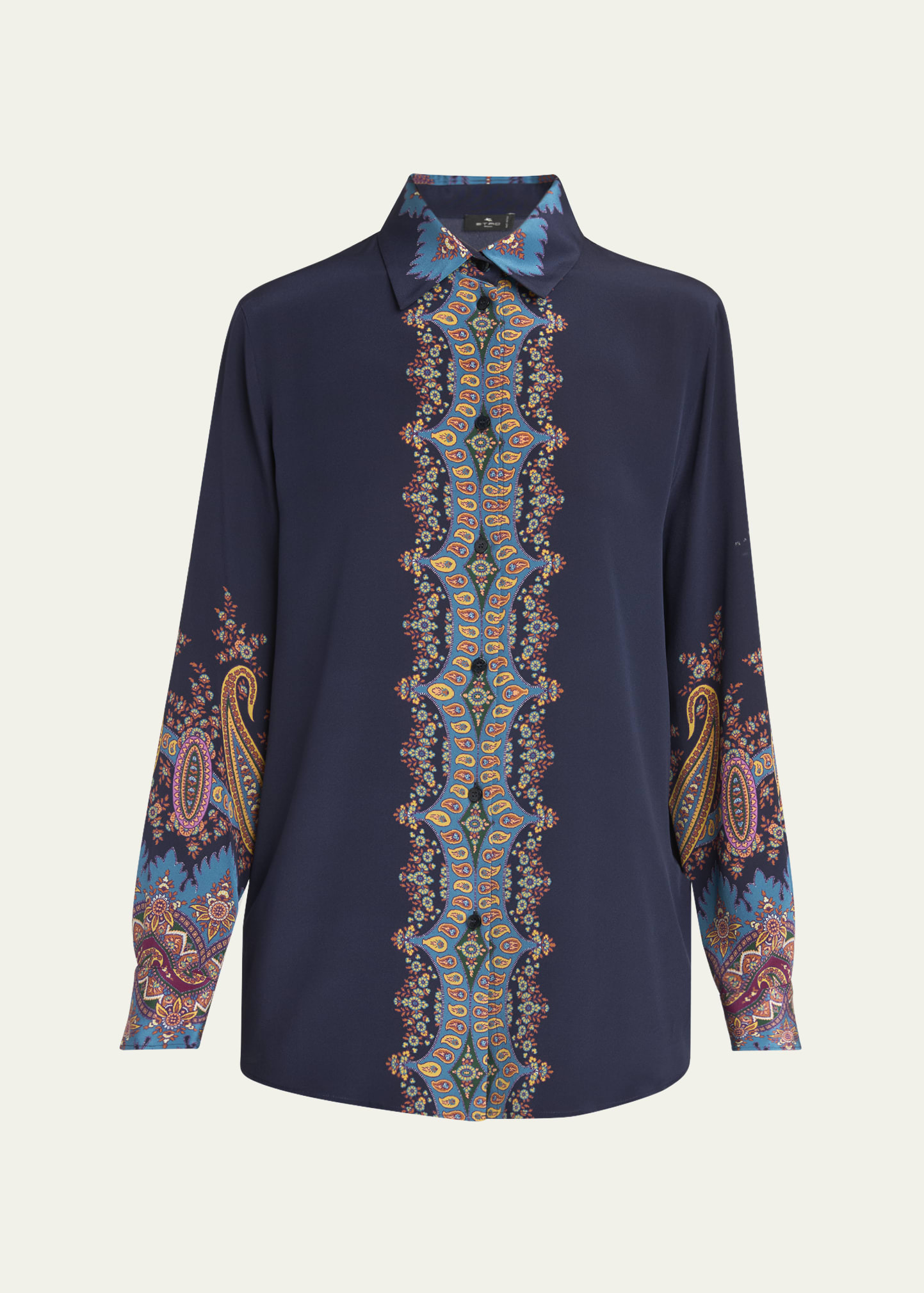 Long-Sleeve Printed Silk Shirt - 1