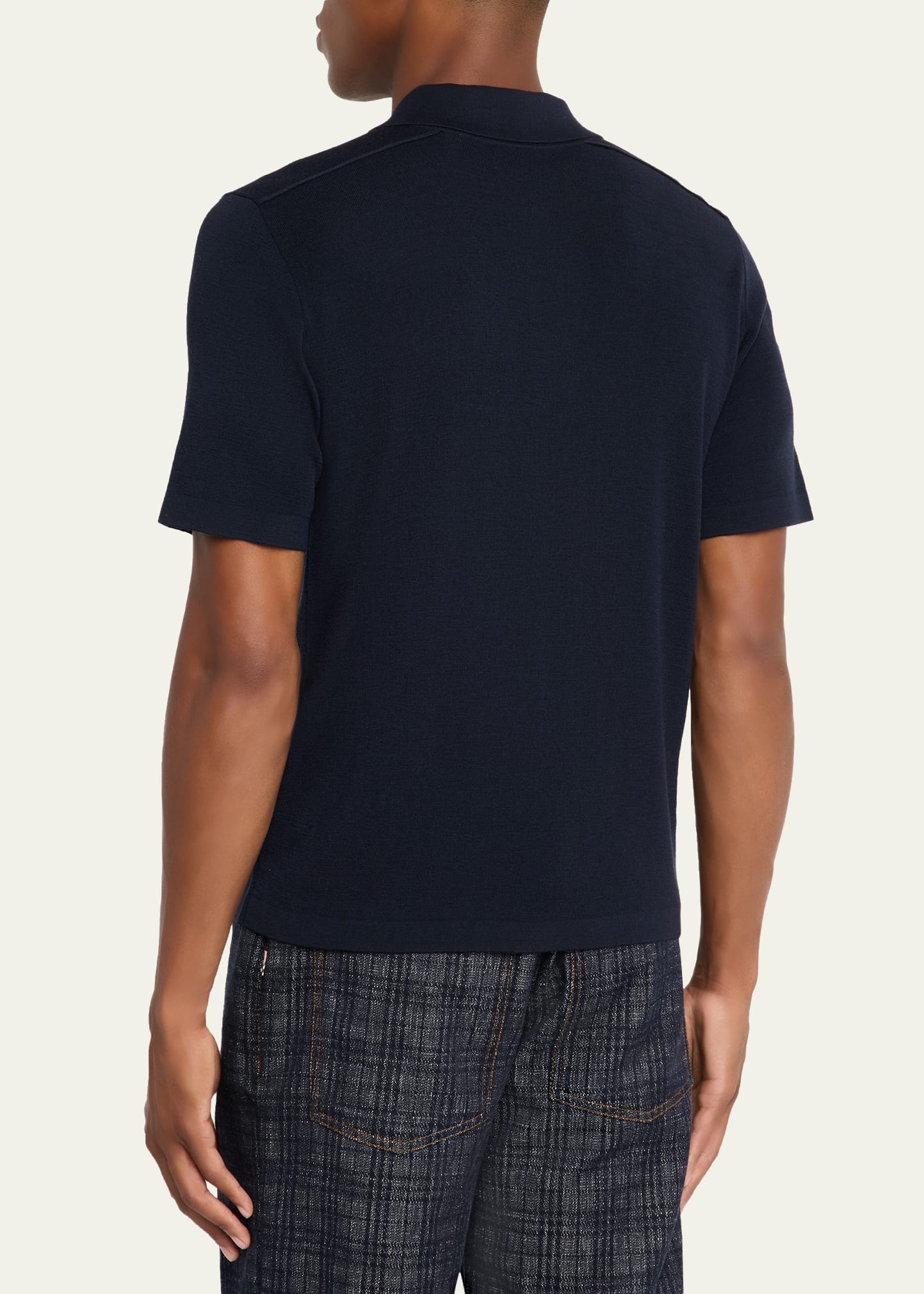 Men's Wool Knit Check-Placket Polo Shirt - 3