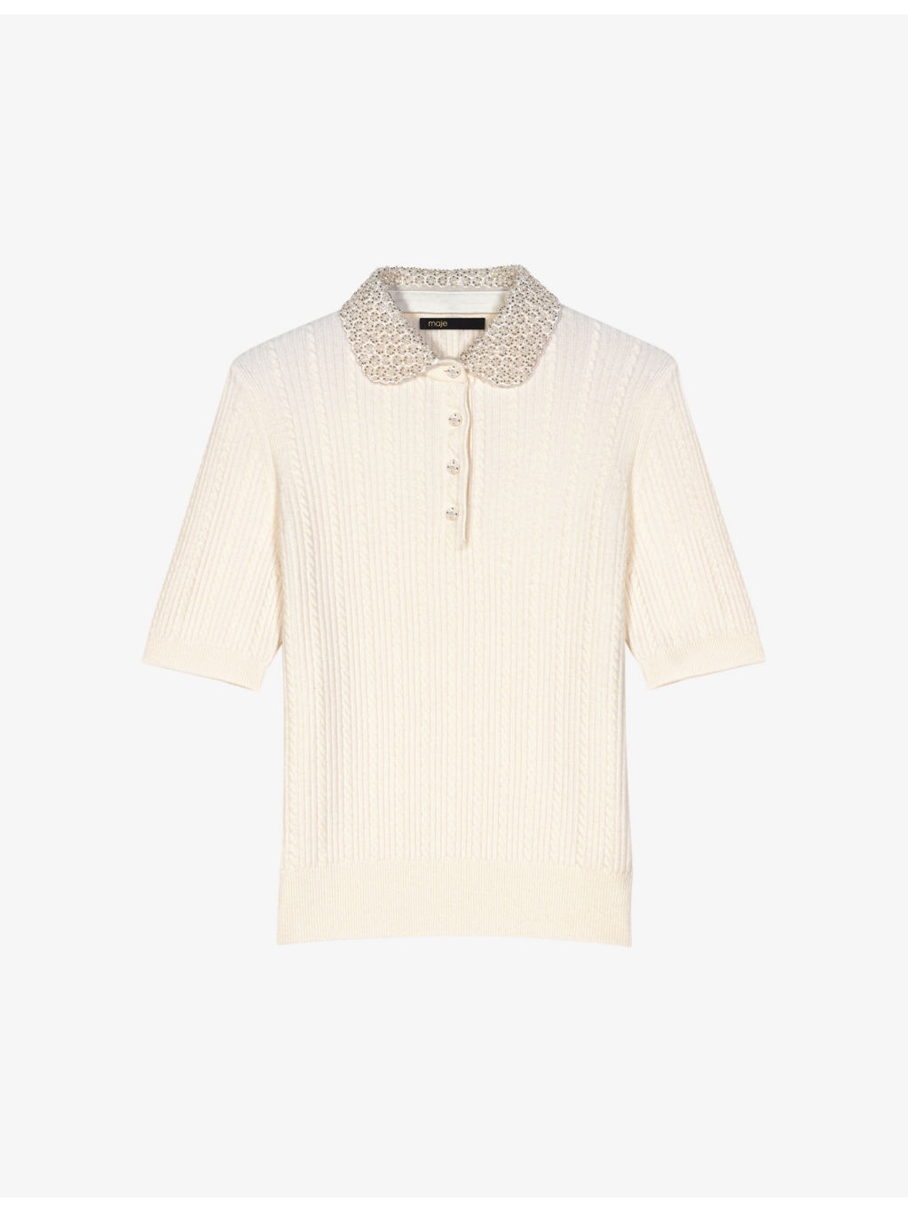 Embellished-collar ribbed wool and cashmere polo shirt - 1