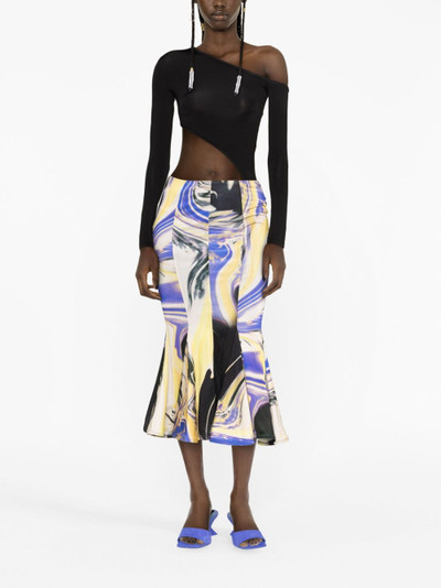 THE ATTICO abstract-print flared midi skirt outlook