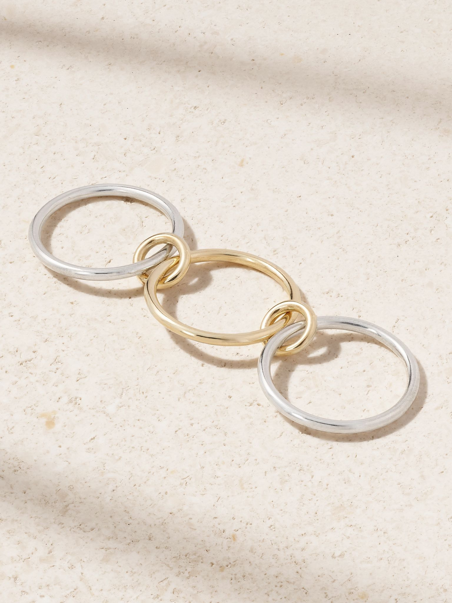 Solarium set of three 18-karat gold and sterling silver rings Gold - 3