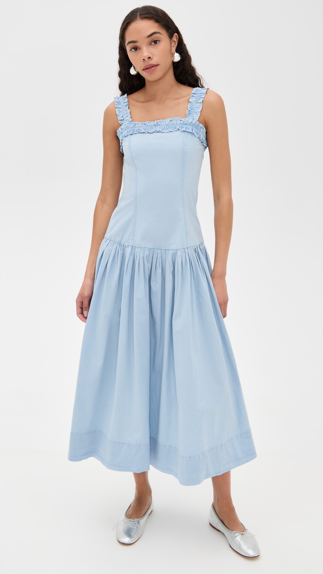 Washed Stretch Cotton Strap Corset Long Dress - 6