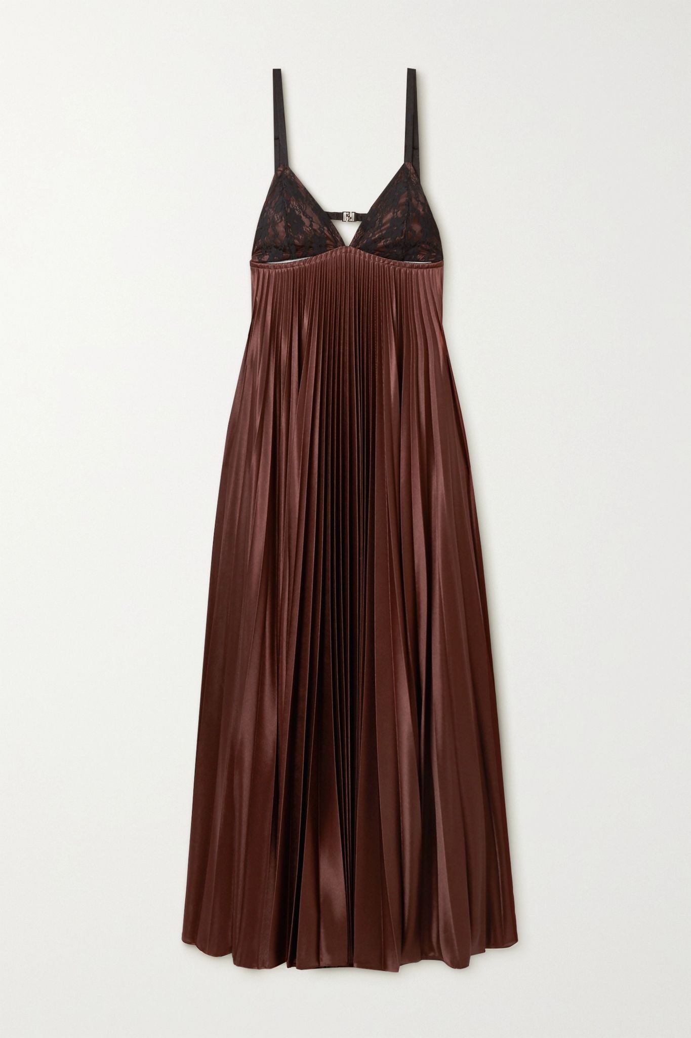 Cutout lace-paneled pleated satin maxi dress - 1