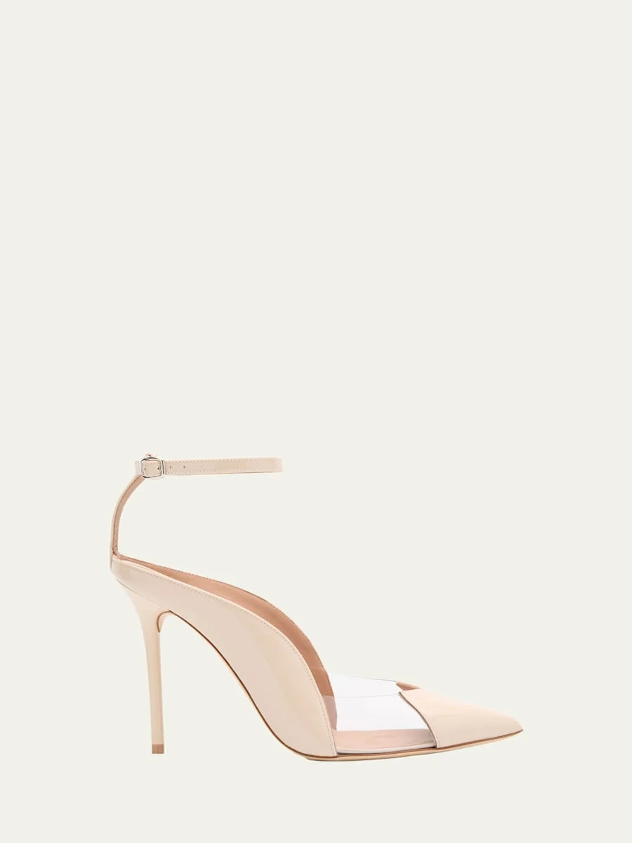 Malia M-Shaped Pointed Cap Toe Patent Leather Pumps - 1