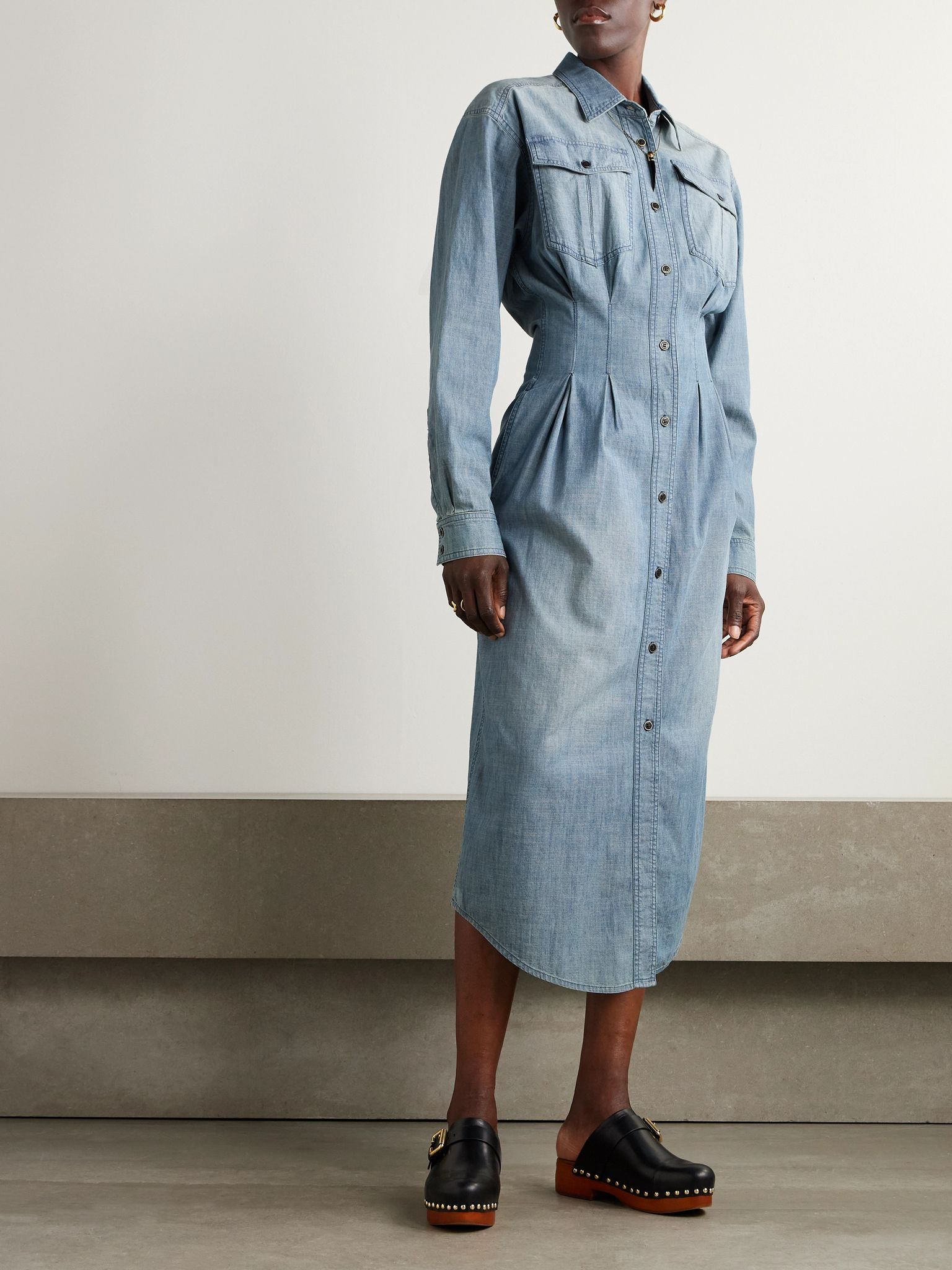 Nolwen cotton-chambray midi shirt dress Blue - 3