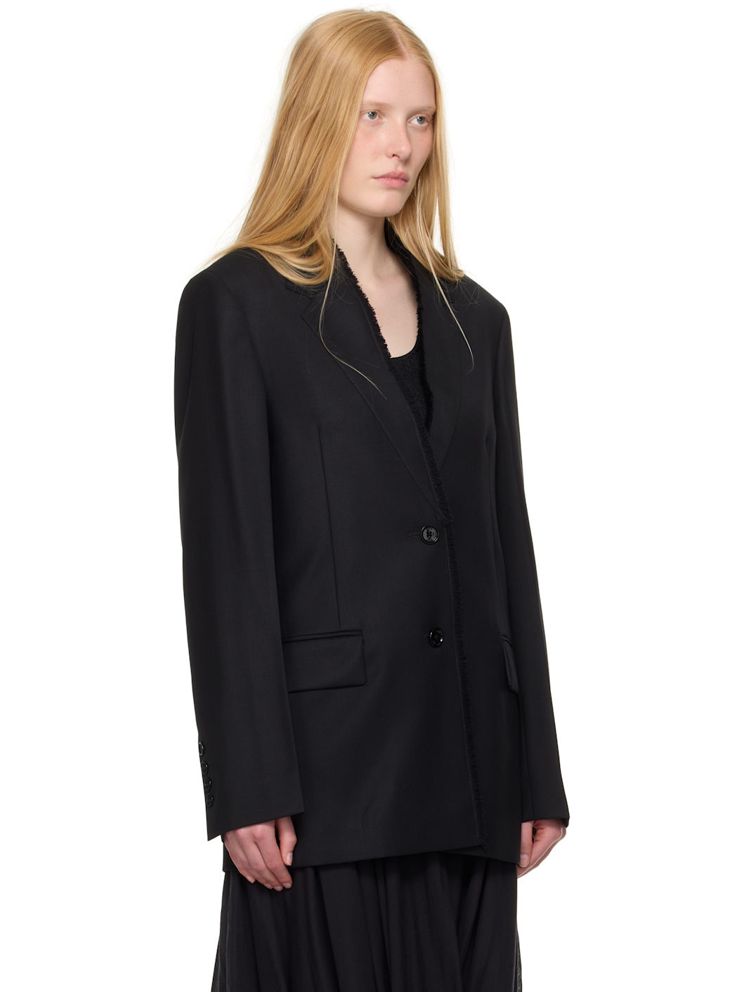 Black Raw Lapel Blazer - 2