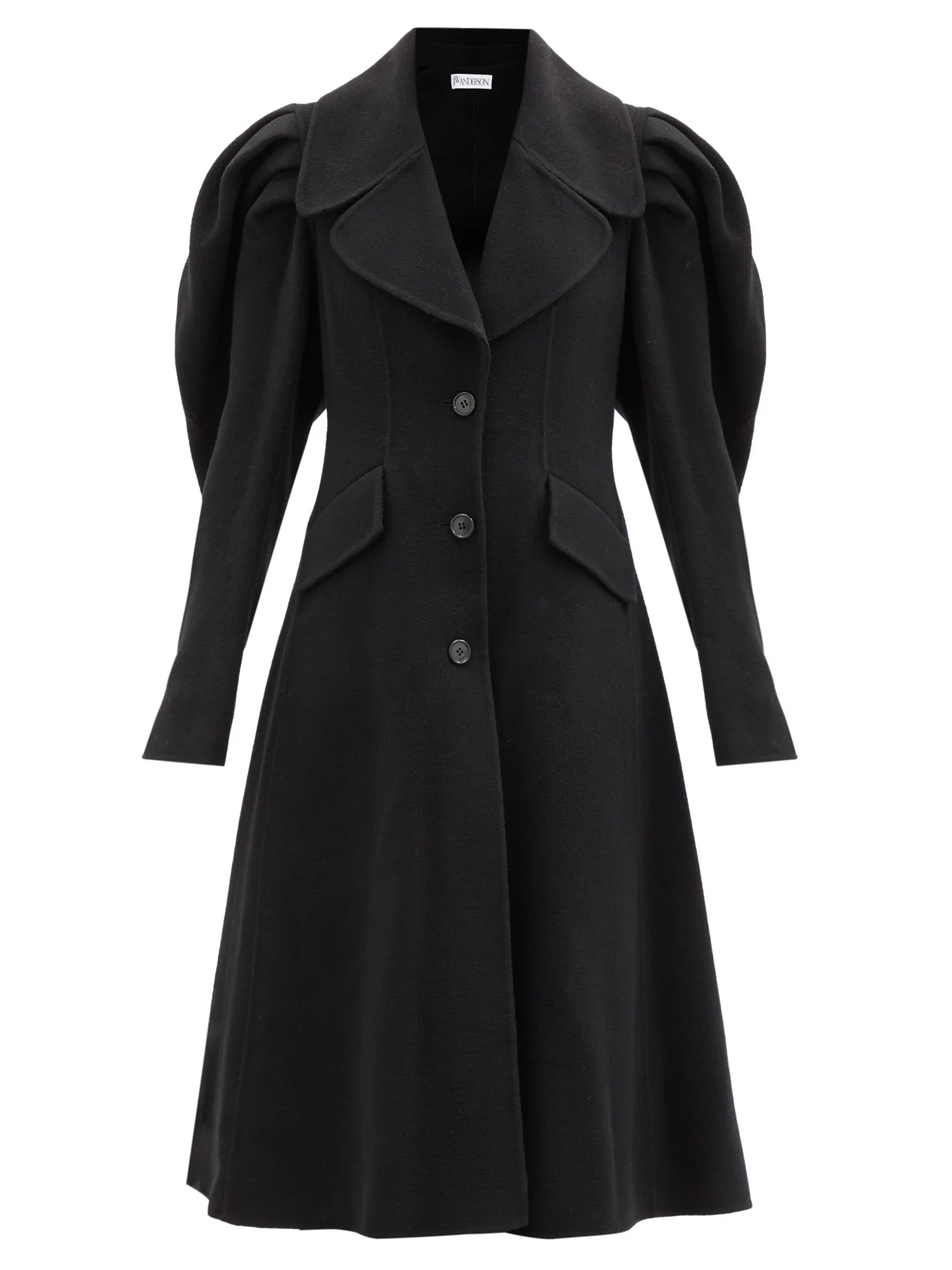 Puff-shoulder single-breasted wool coat - 1