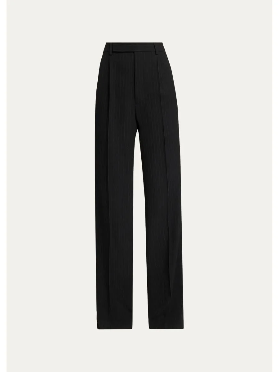 Pinstriped Wool Crepe De Laine Straight-Leg Trousers - 1