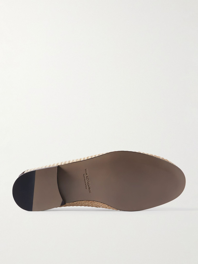 Manolo Blahnik Padstow Collapsible-Heel Leather-Trimmed Raffia Loafers Beige outlook