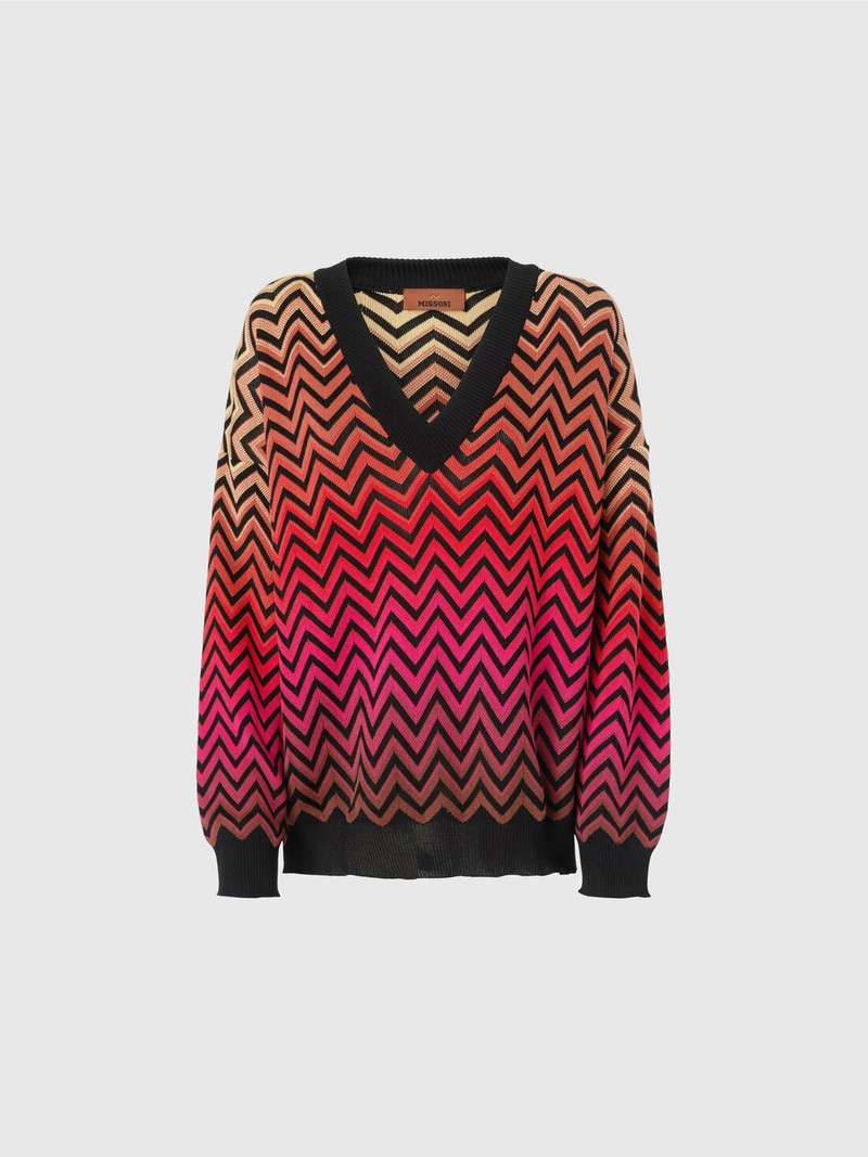 Oversized dégradé chevron sweater with V-neck - 1