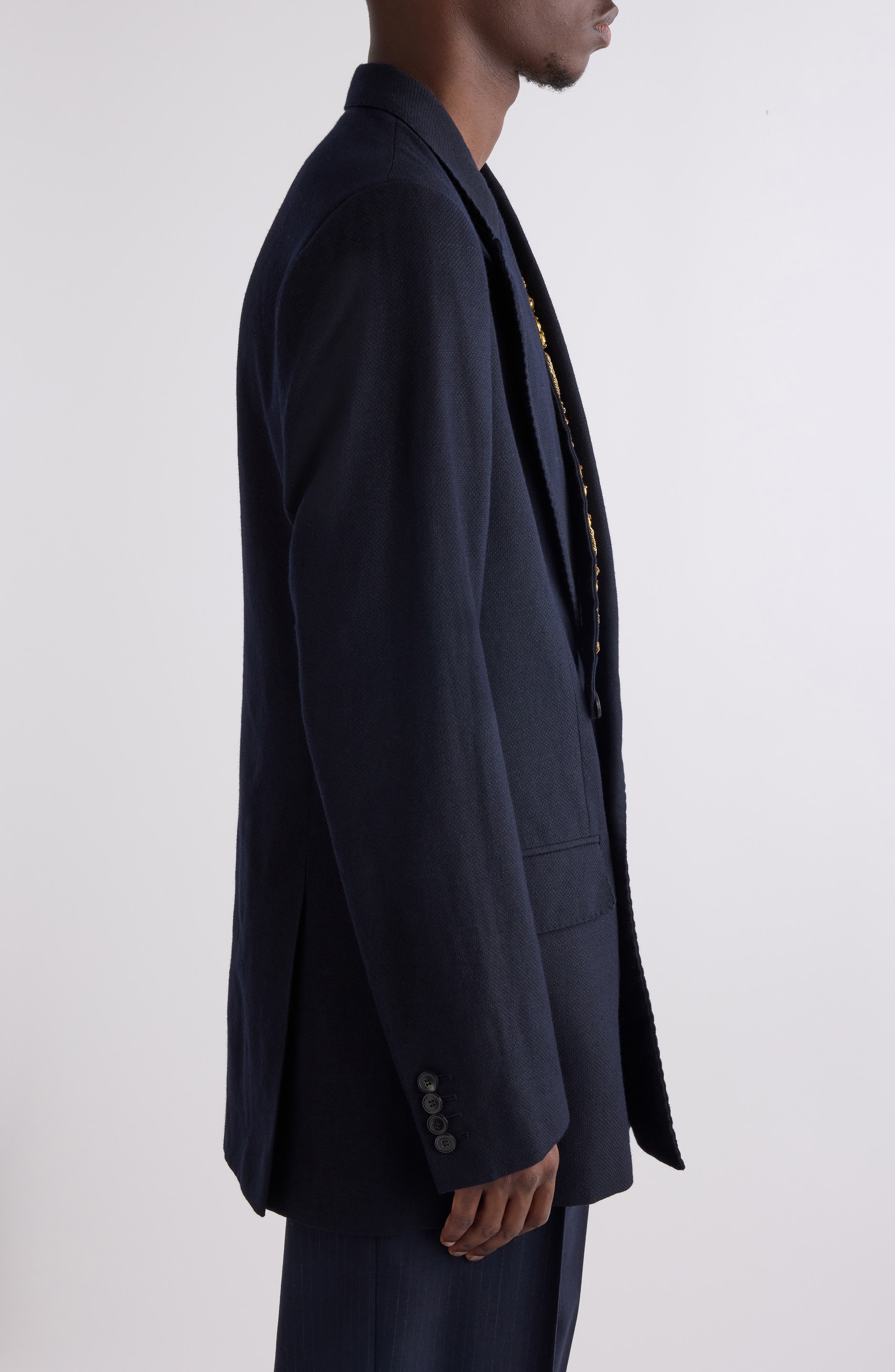 Dries Van Noten Barton Embellished Wool Blend Jacket in Navy at Nordstrom - 4