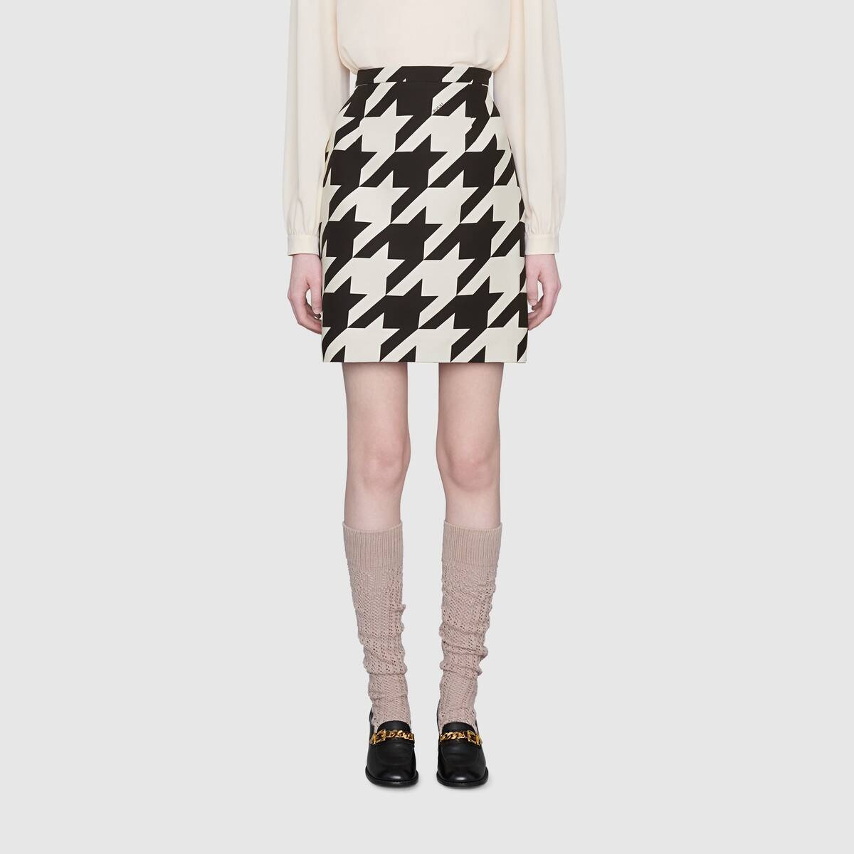 Houndstooth print wool silk mini skirt - 3