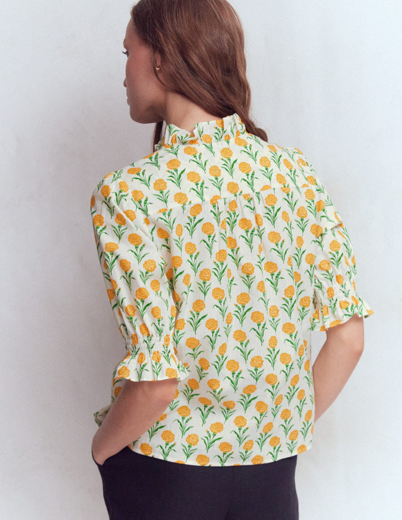 Heather Smocked Sleeve Top-Marigold, Carnation Stems 4