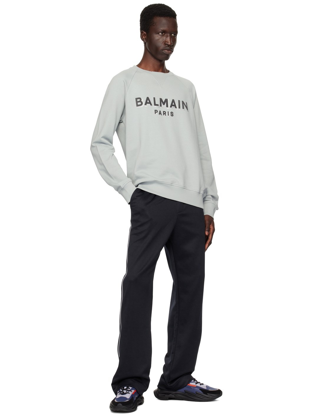 Gray Metallic Flocked 'Balmain' Sweatshirt - 4