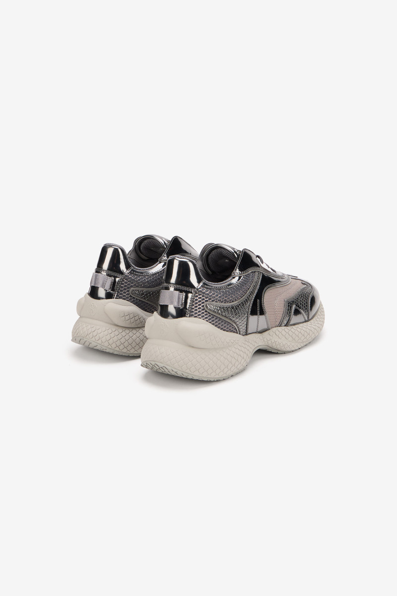 Roberto Cavalli Silver Leather Chunky Sneaker outlook
