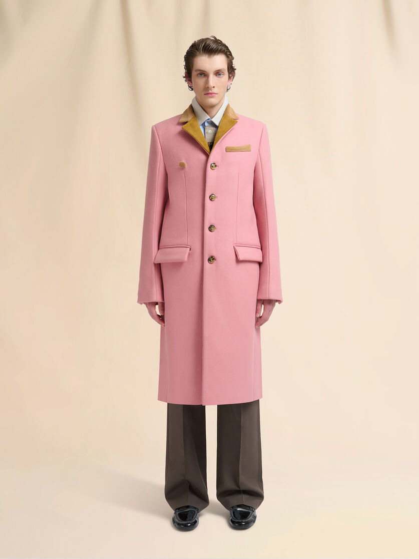 PINK WOOL FELT COAT WITH SUEDE DETAILS - 2