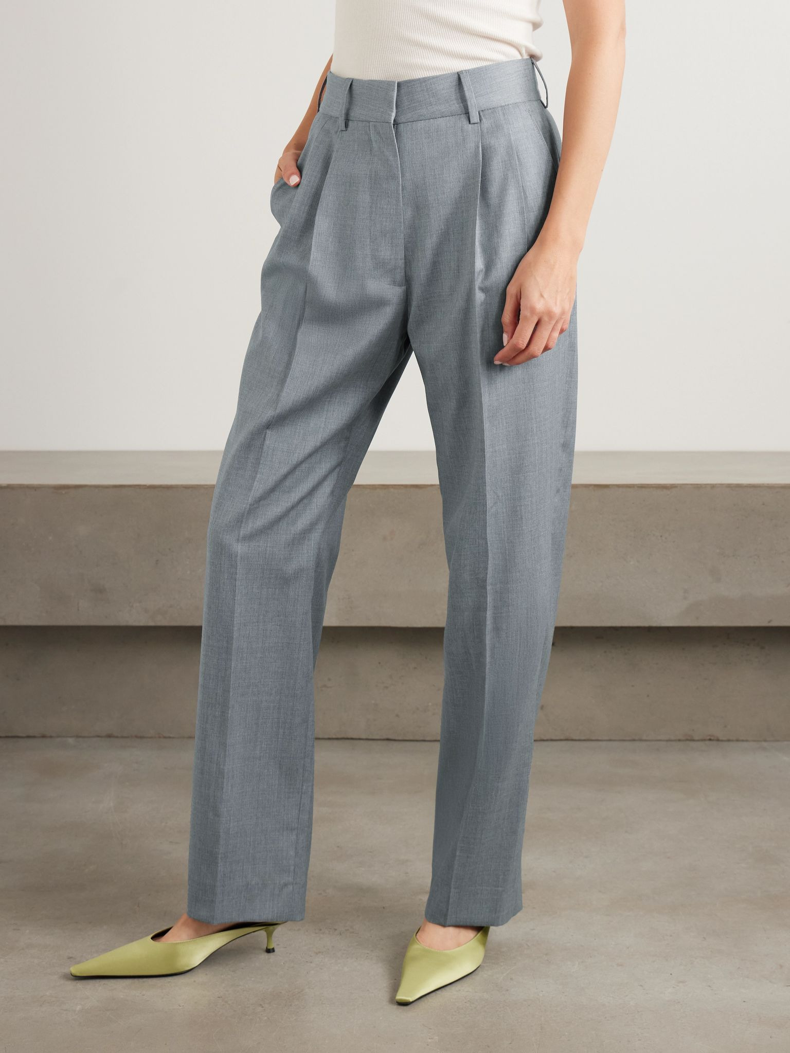 Fox pleated wool-twill straight-leg pants Light gray - 3