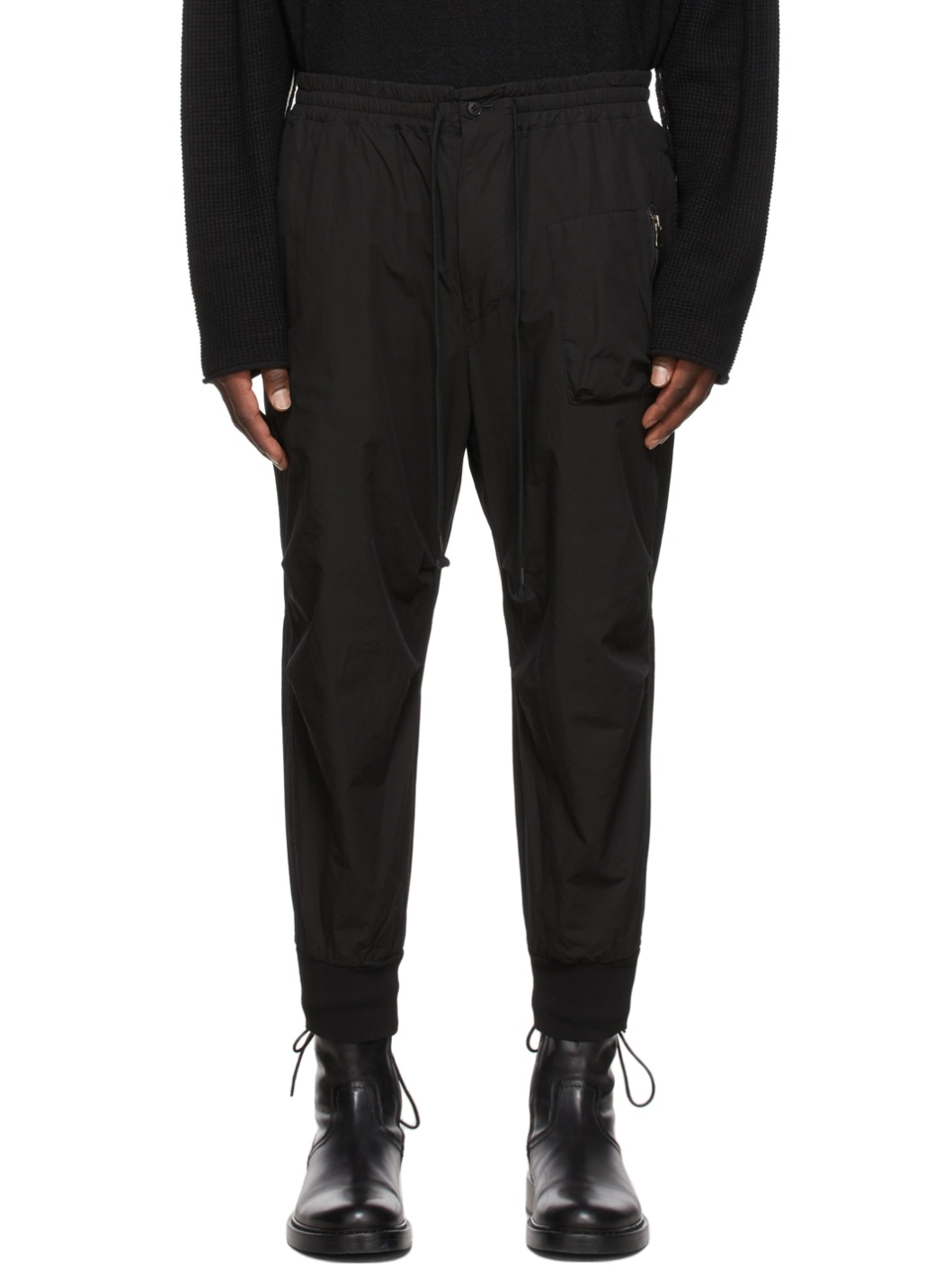 Black Garment Dye Cotton Jogger Trousers - 1