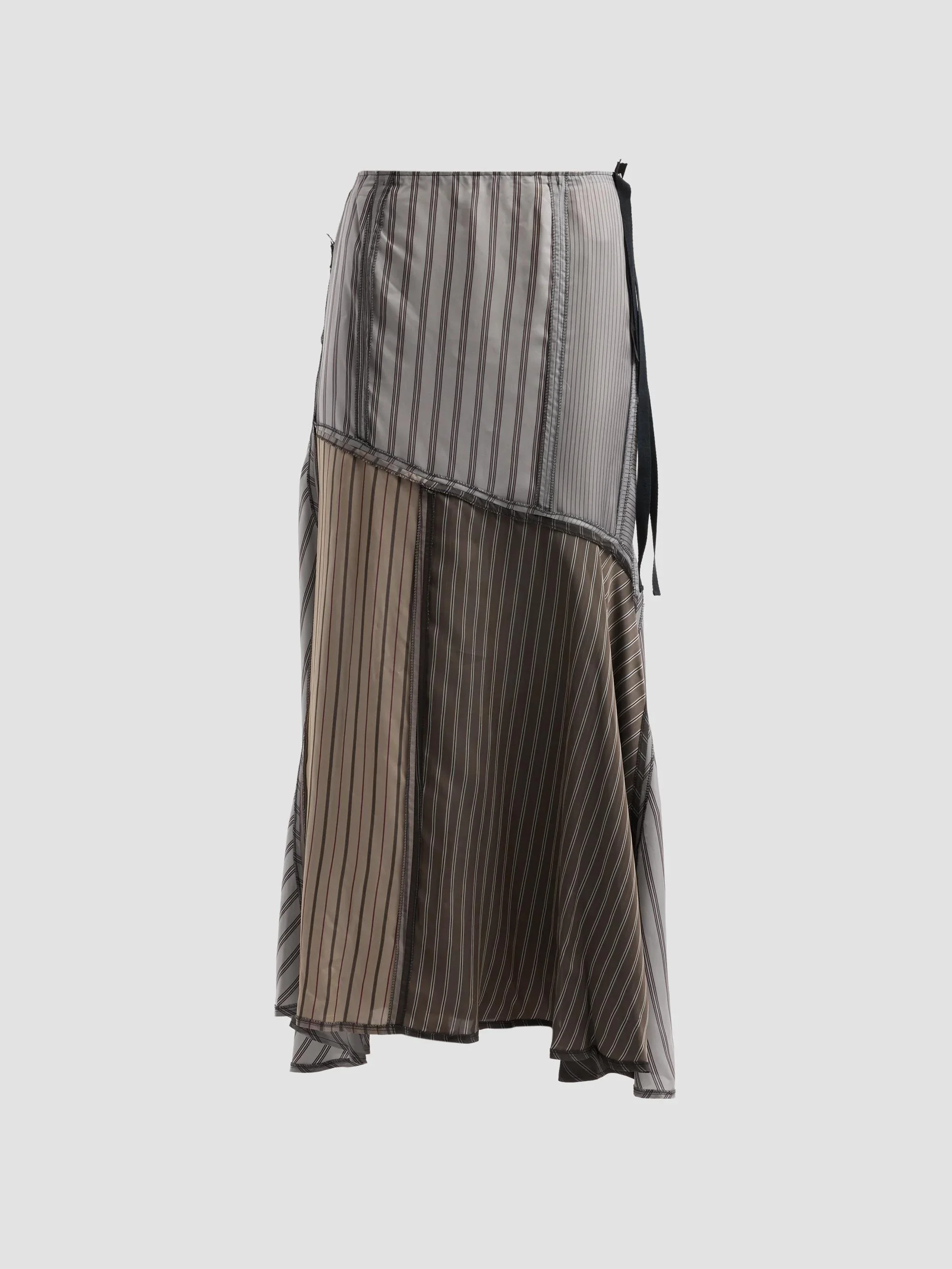 Women's Striped Patchwork Cupro Midi Skirt - Mid Grey Steel - 1