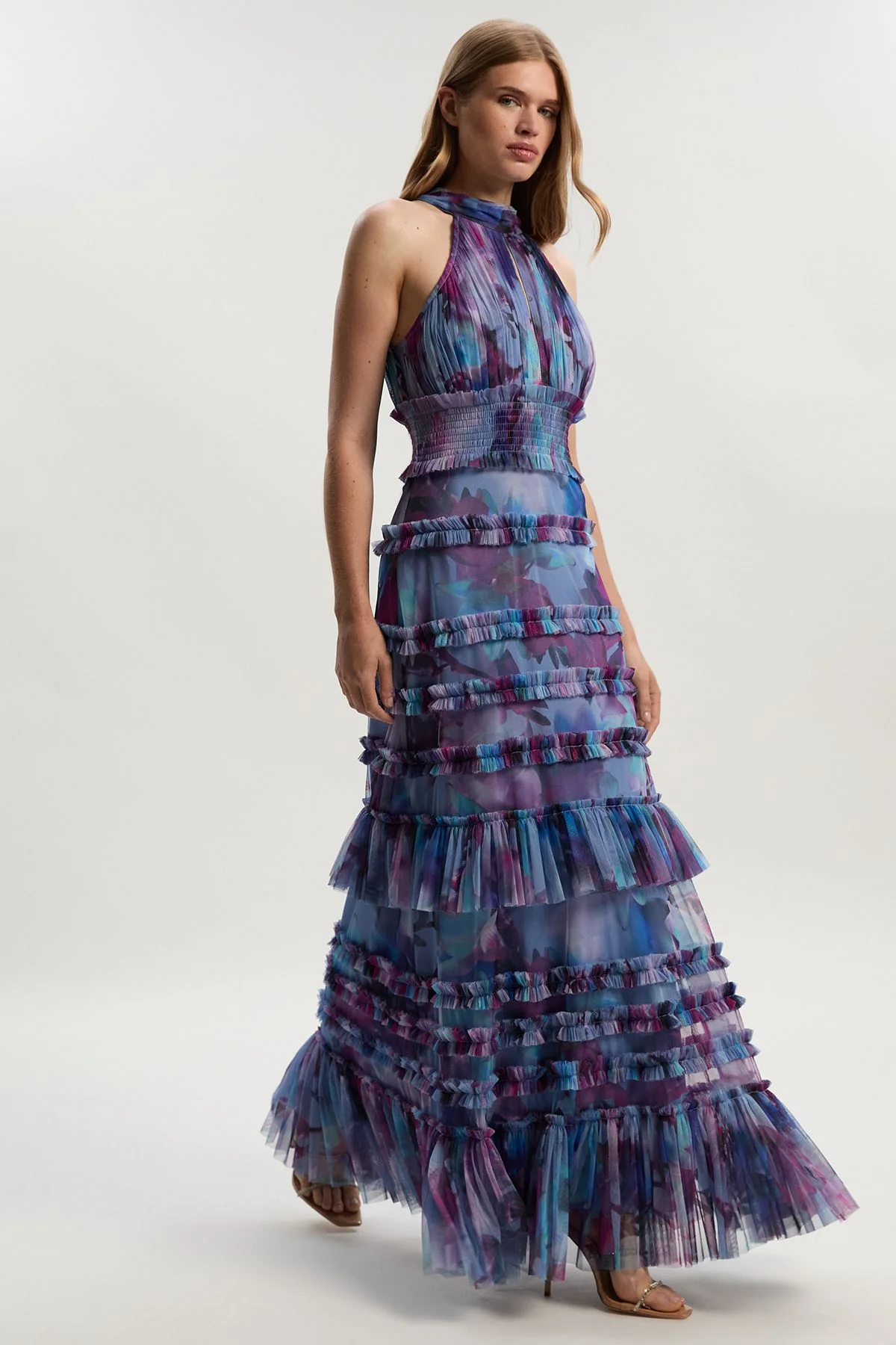 Tulle Layered Halter Neck Maxi Dress - 1