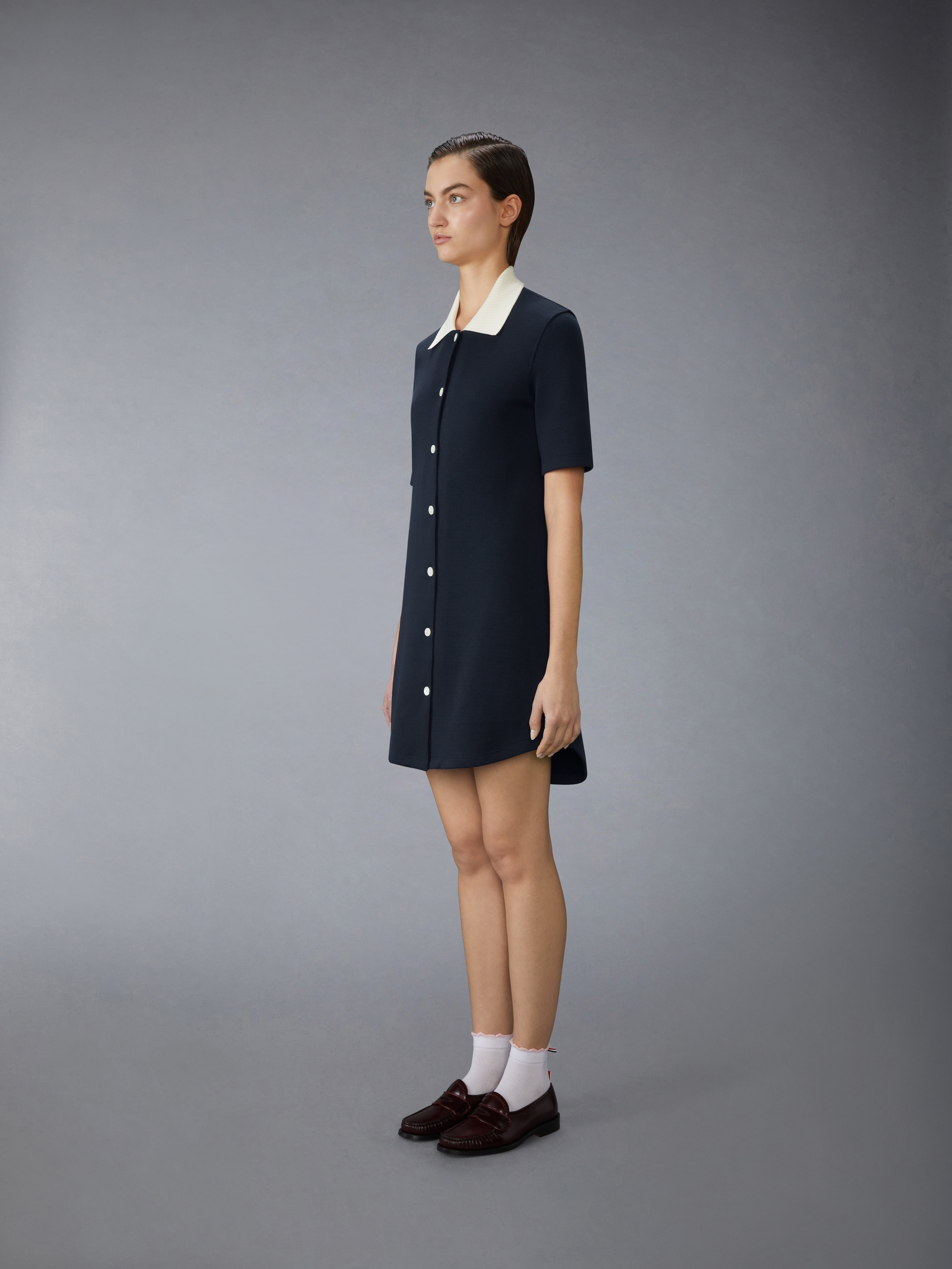 SOLID DOUBLE FACE KNIT POLO DRESS - 3