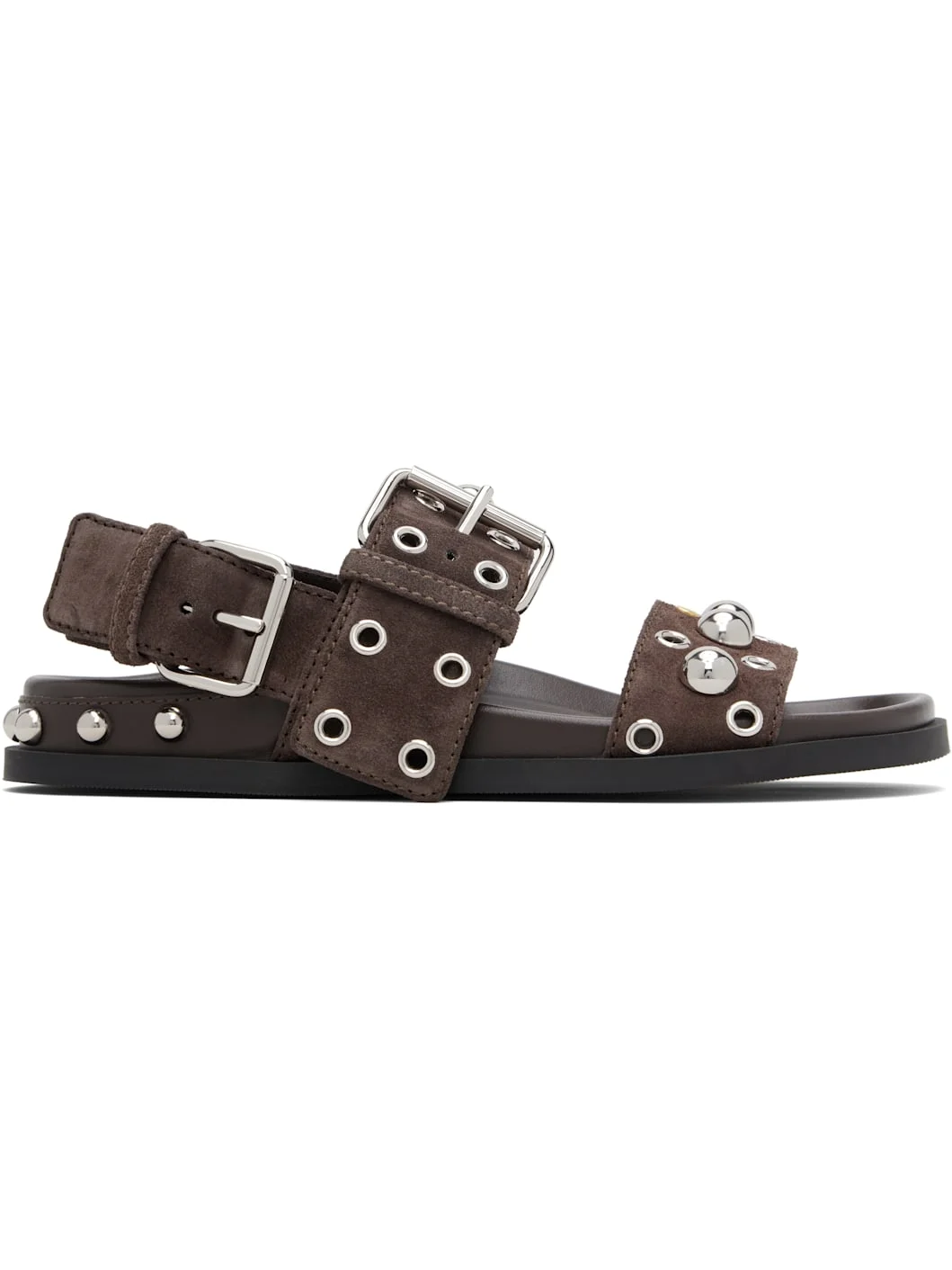 Brown Suede Round Studs Sandals - 1