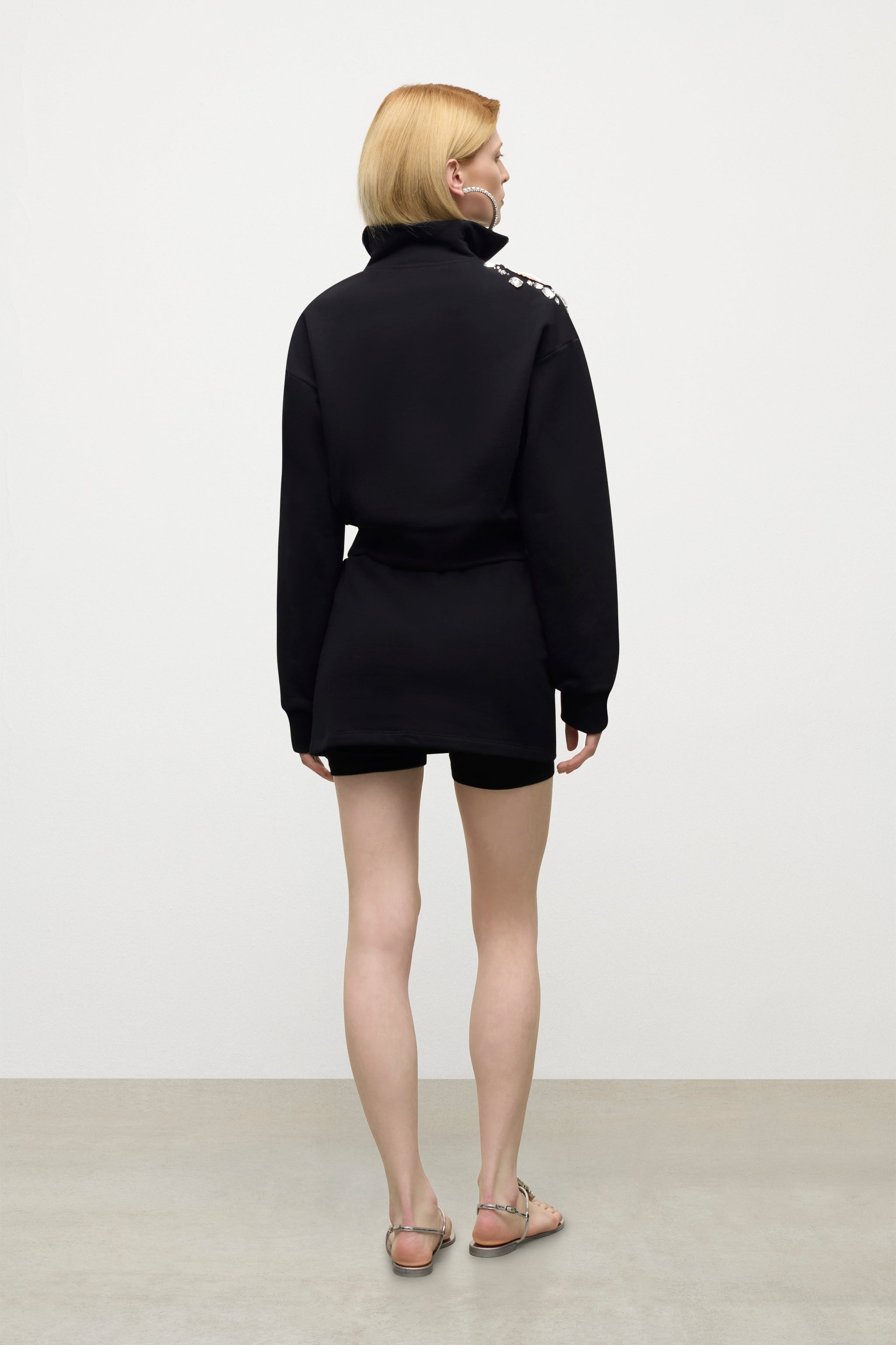 CRYSTAL CLUSTER CUTOUT QUARTER ZIP SWEATSHIRT - 4