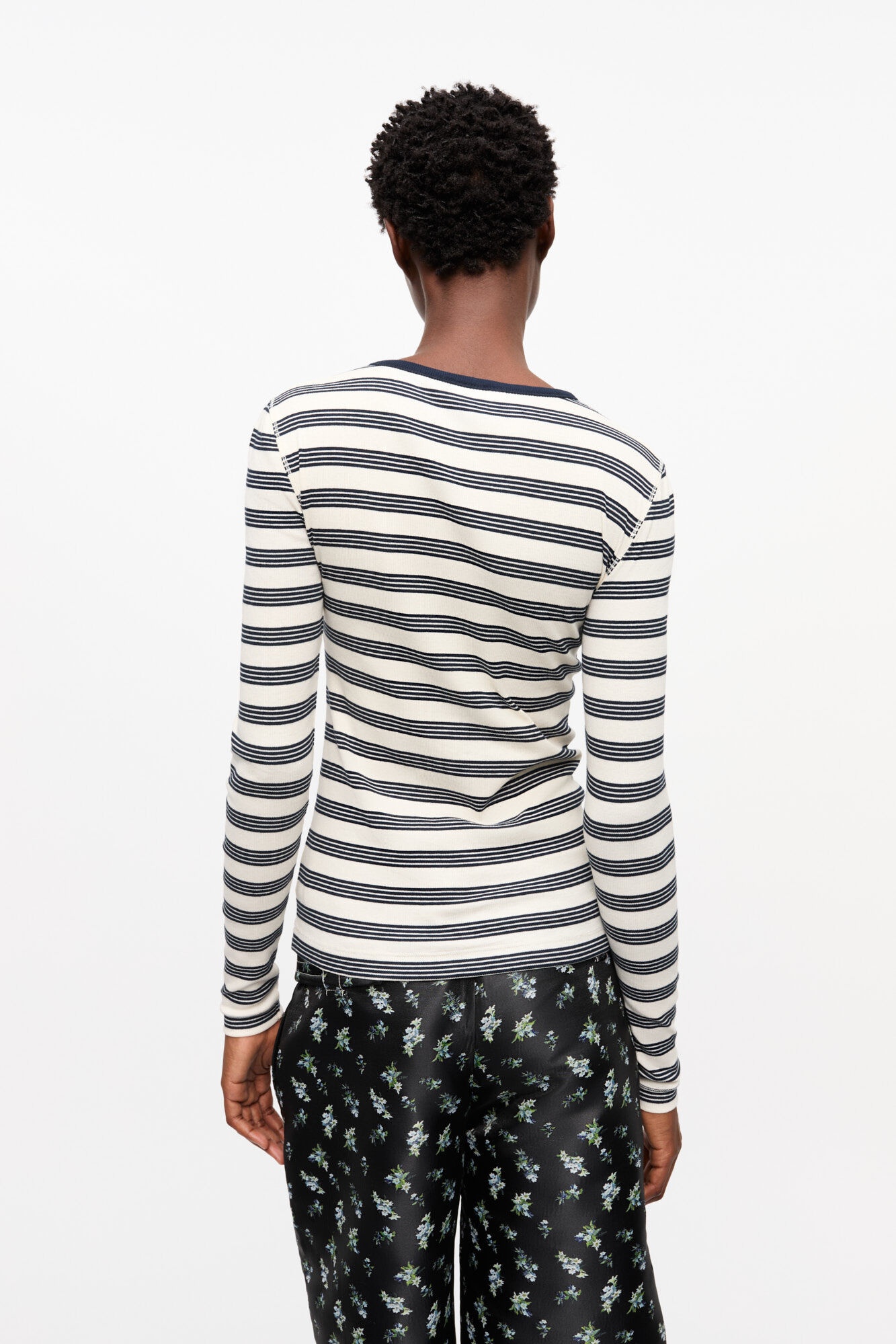 STRIPED SOFT COTTON RIB LONG SLEEVE T-SHIRT - 3