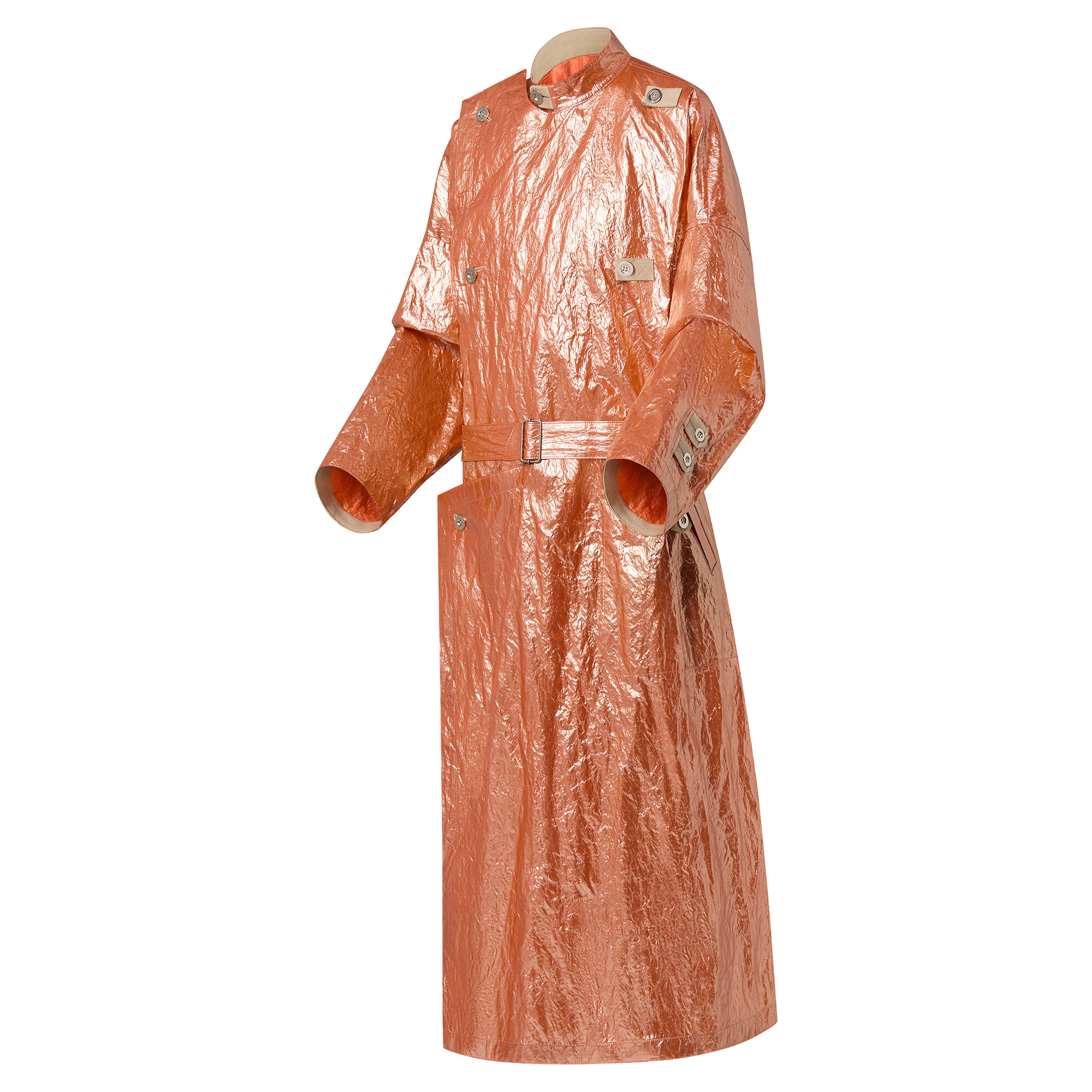 Crinkle Effect Metallized Trench Coat - 2