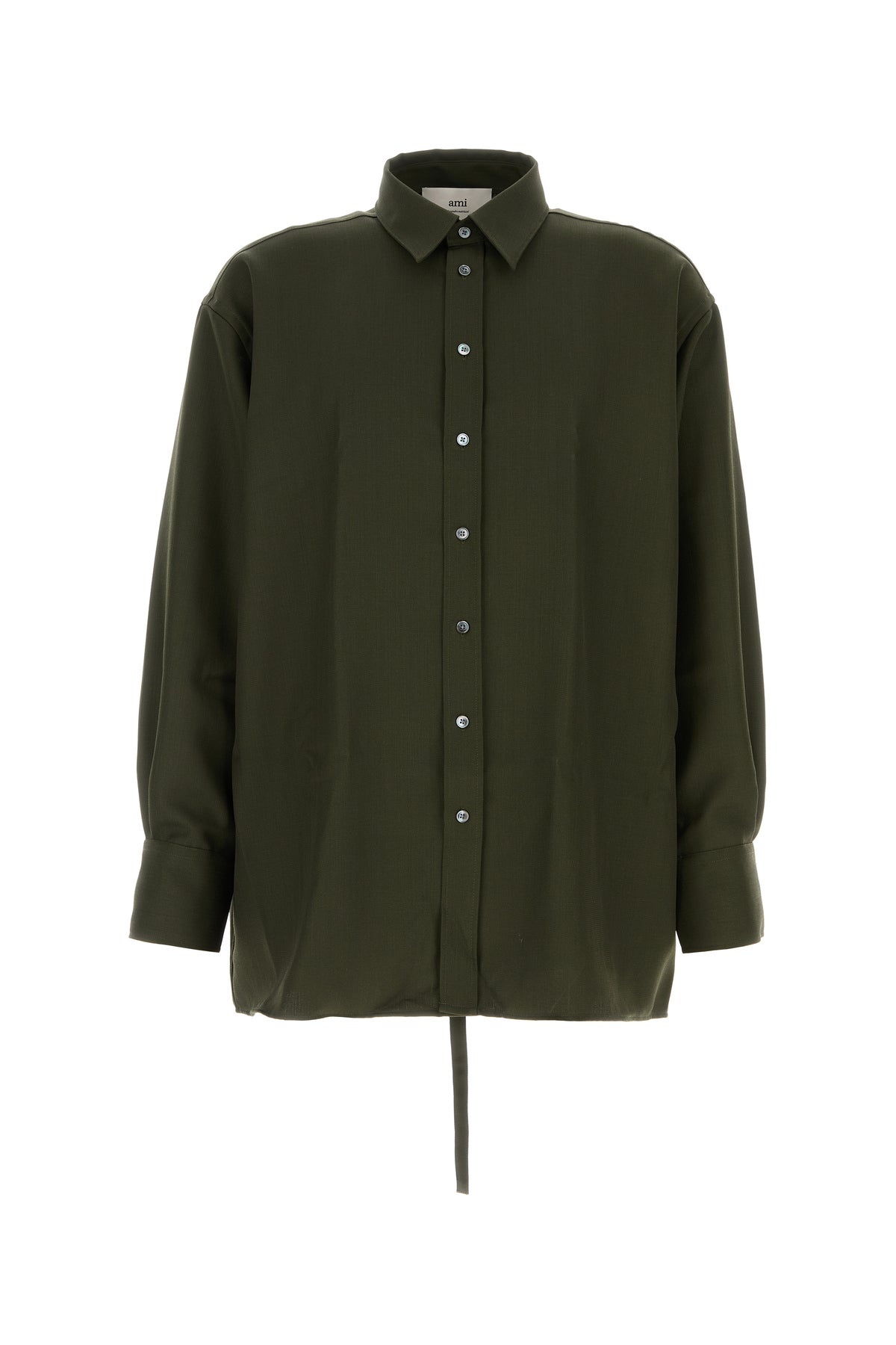Olive green wool oversize shirt - 1