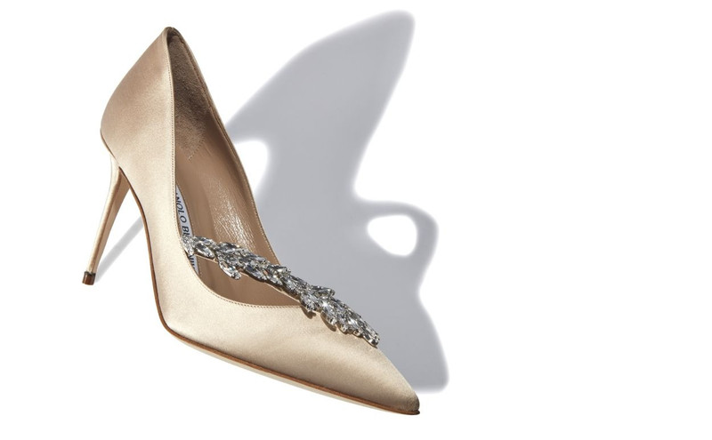 Manolo Blahnik Champagne Satin Jewel Buckle Pumps outlook