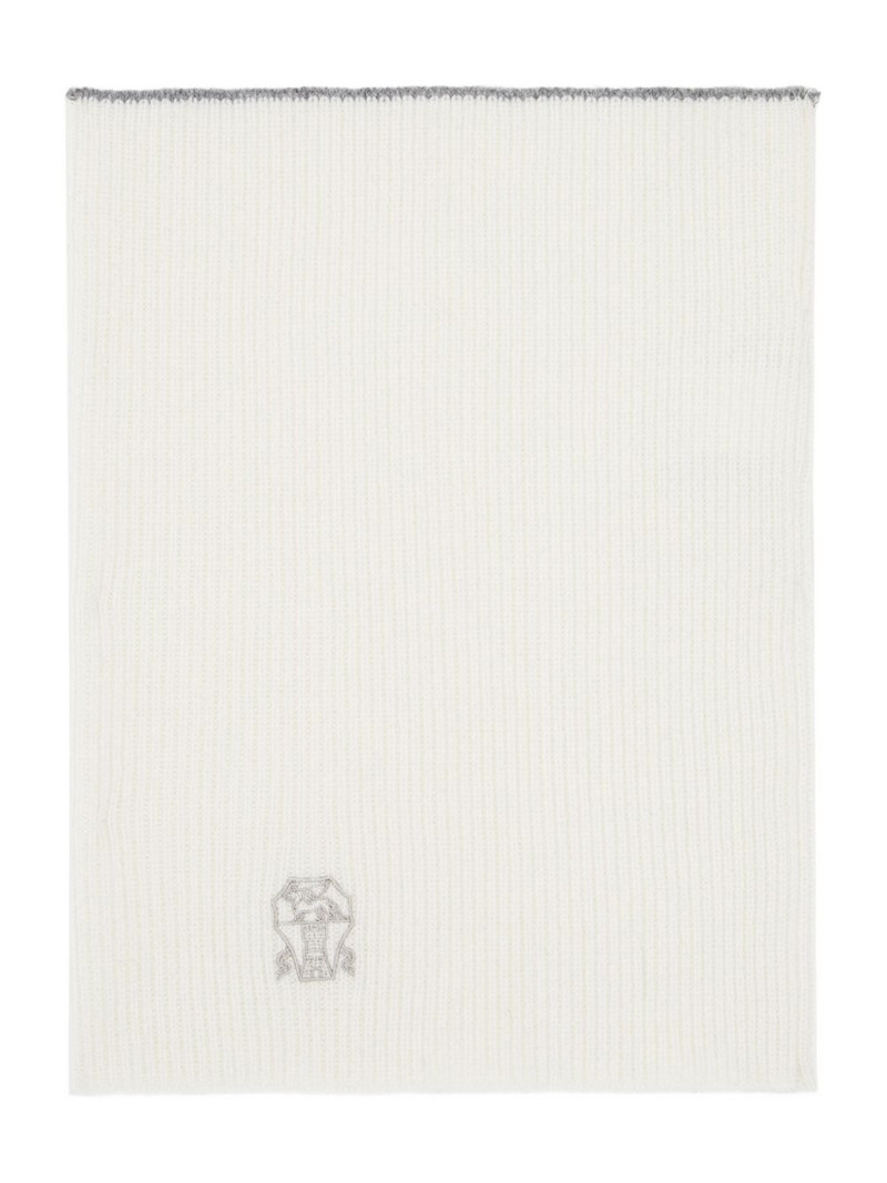 Brunello Cucinelli ribbed-knit logo-embroidered scarf outlook