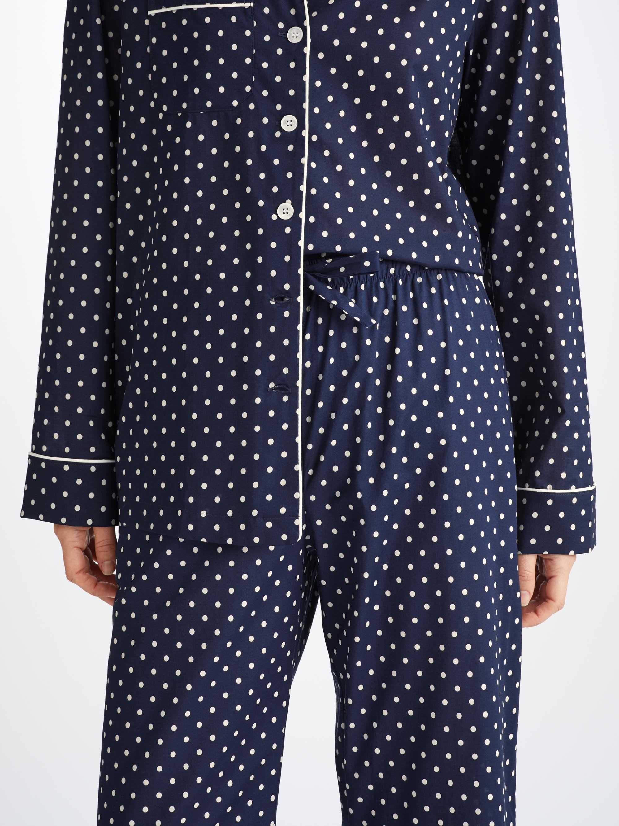 Women's Pajamas Cotton Batiste Navy Polka Dot Print - 8