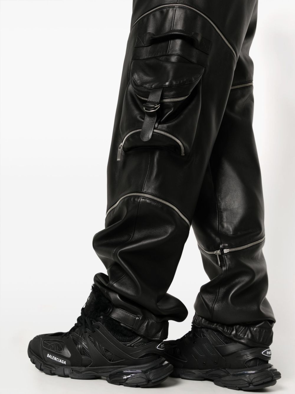 adjustable leather cargo trousers - 5