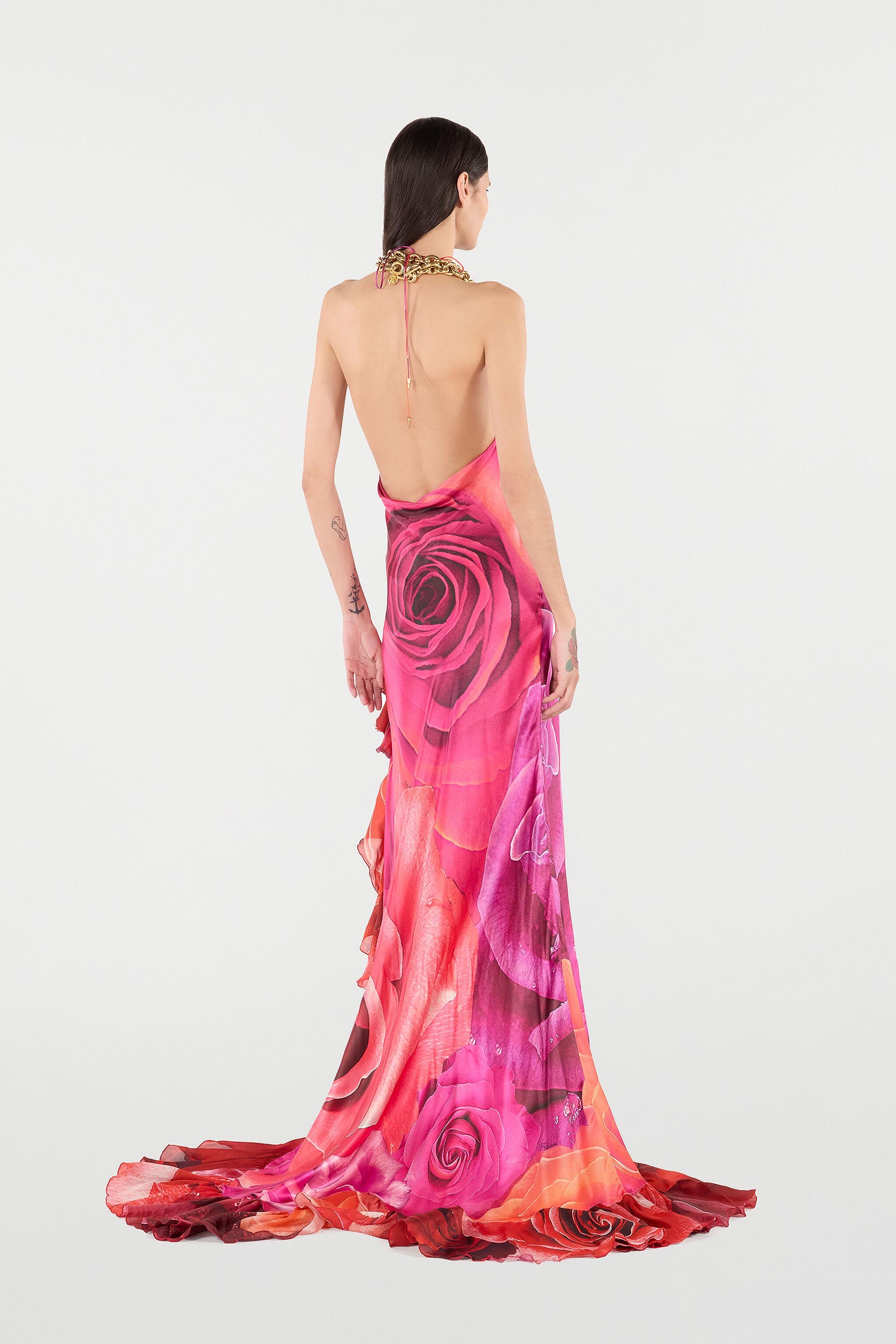 Dress With Rose Print And Flounces - 4