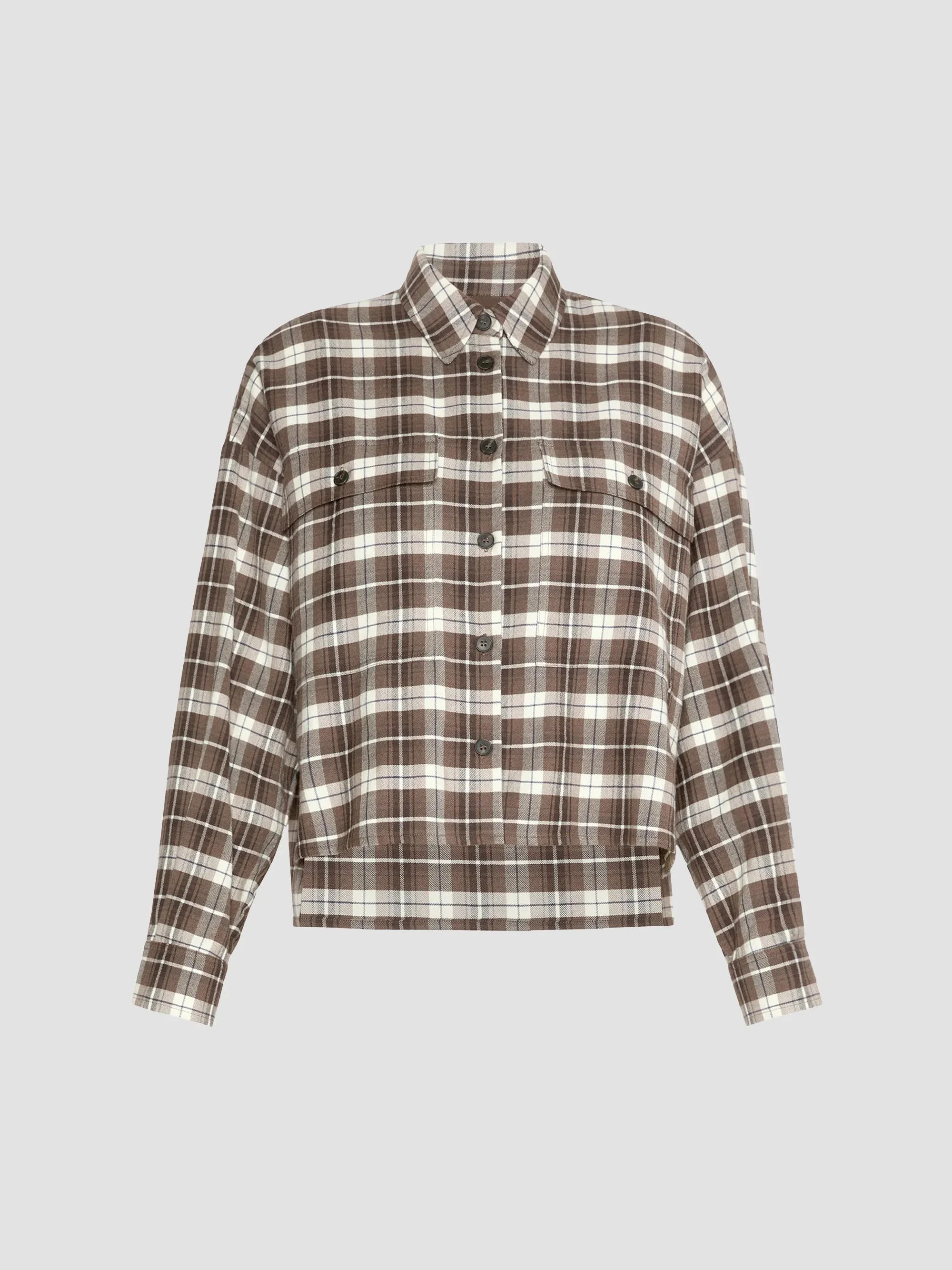 Women's Wool and Cotton Flannel Shirt - Brown - 1