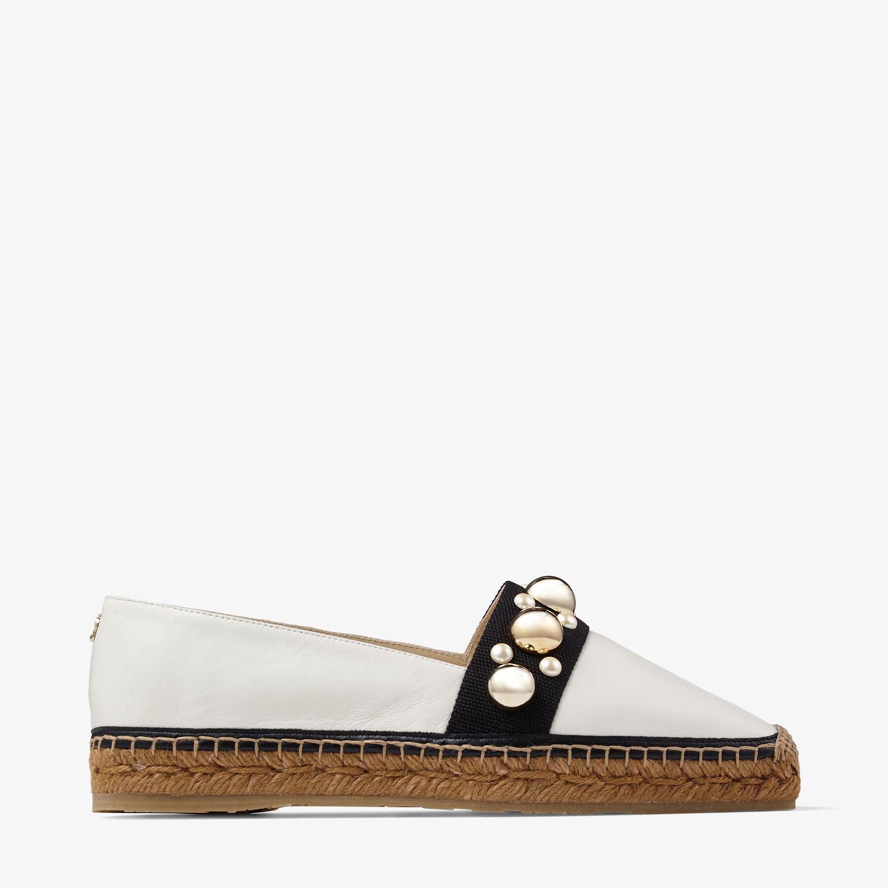 Dru Flat
Latte Nappa Leather Espadrilles with Studs and Pearls - 1