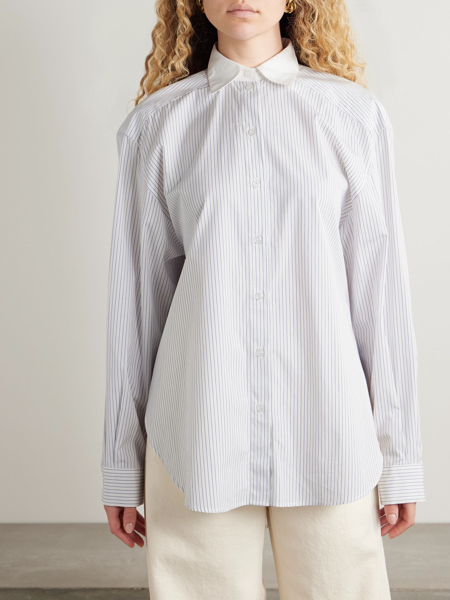 Striped organic cotton-poplin shirt Off-white - 3