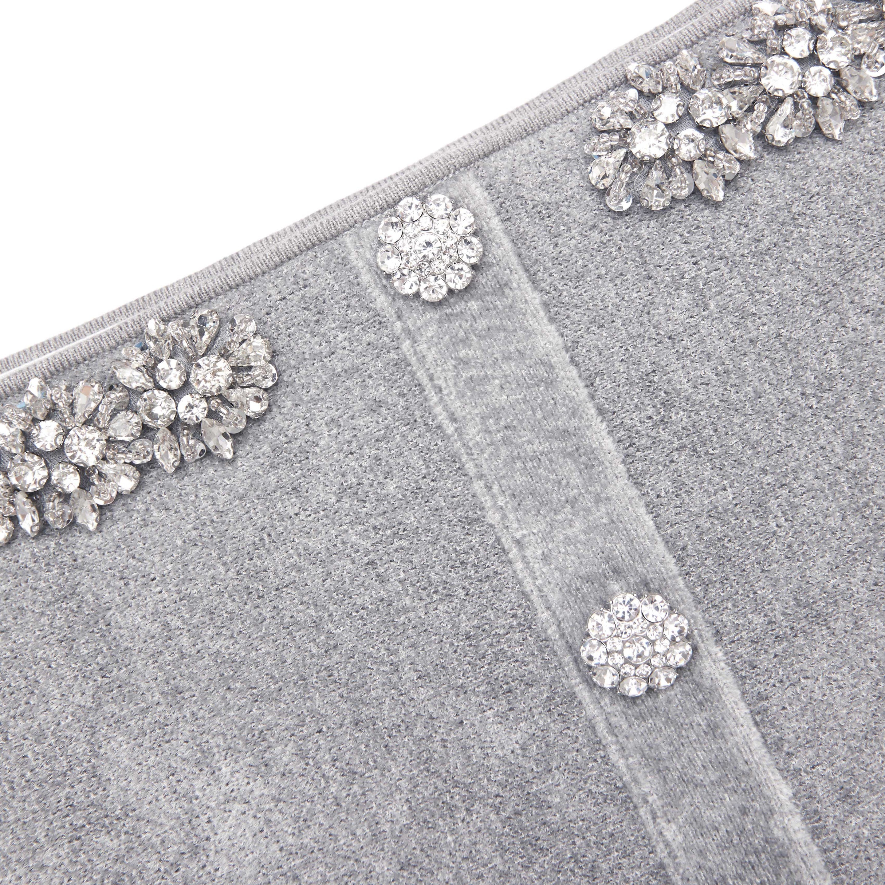 Grey Chenille Knit Crystal Trim Top - 5
