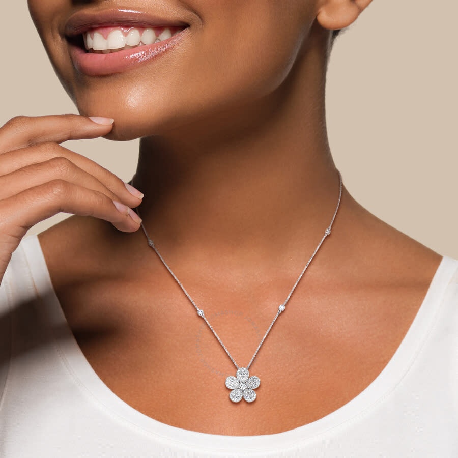 Created Forever - Created Forever 3 1/4ct TW Lab-Grown Diamond Flower Pendant with Chain in 14k White Gold - 17 in - 6
