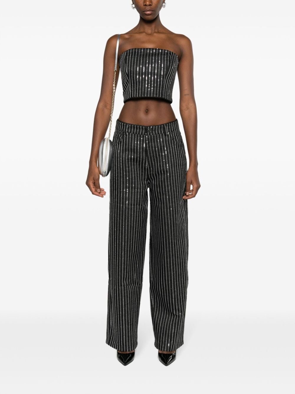sequinned striped crop top - 2