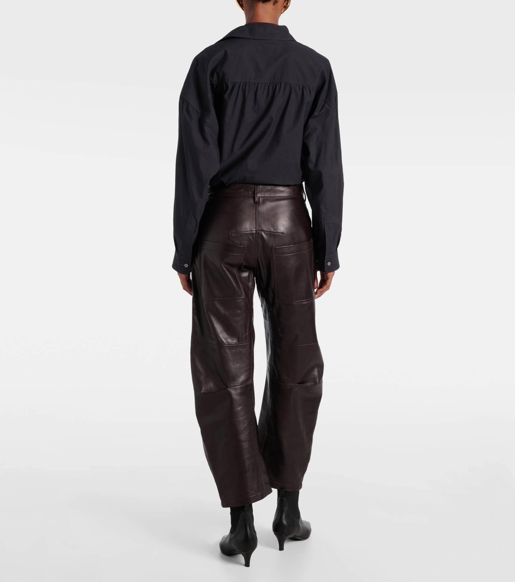 Shon leather barrel-leg pants - 3