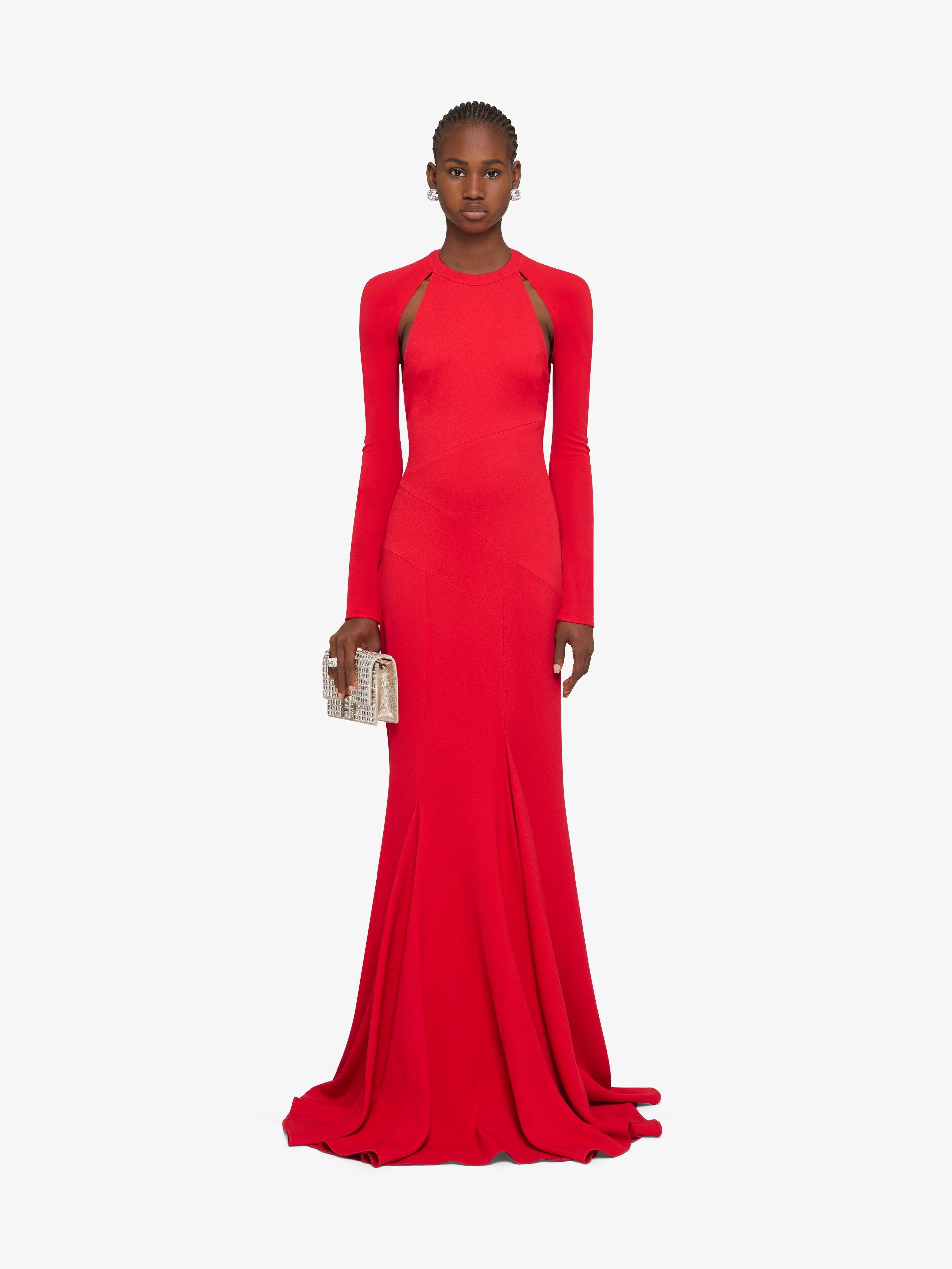 EVENING DRESS IN SABLE STRETCH WITH CHAINS - 2