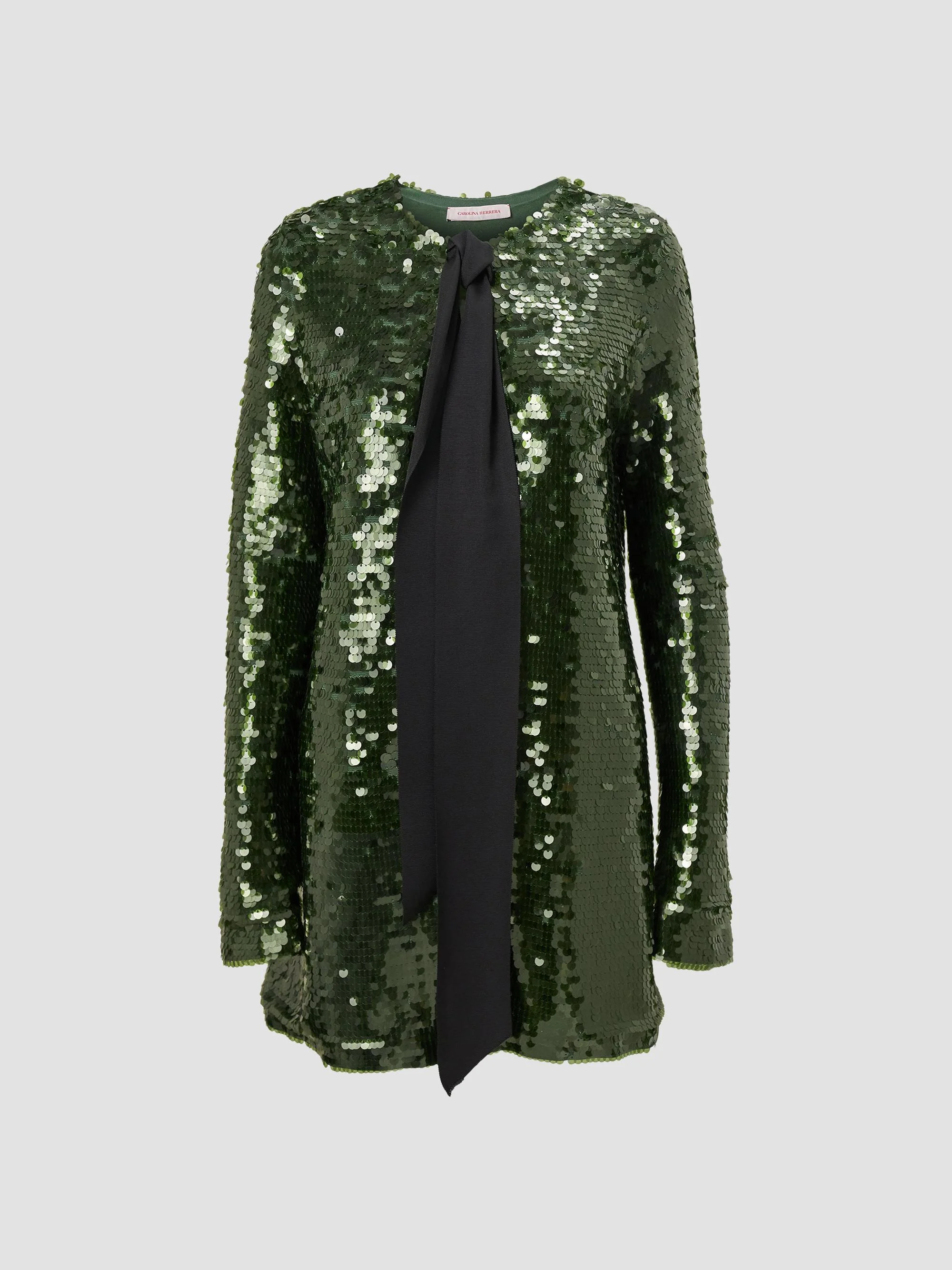 Women's Sequined Tieneck Longline Cardigan - Forest Green - 1