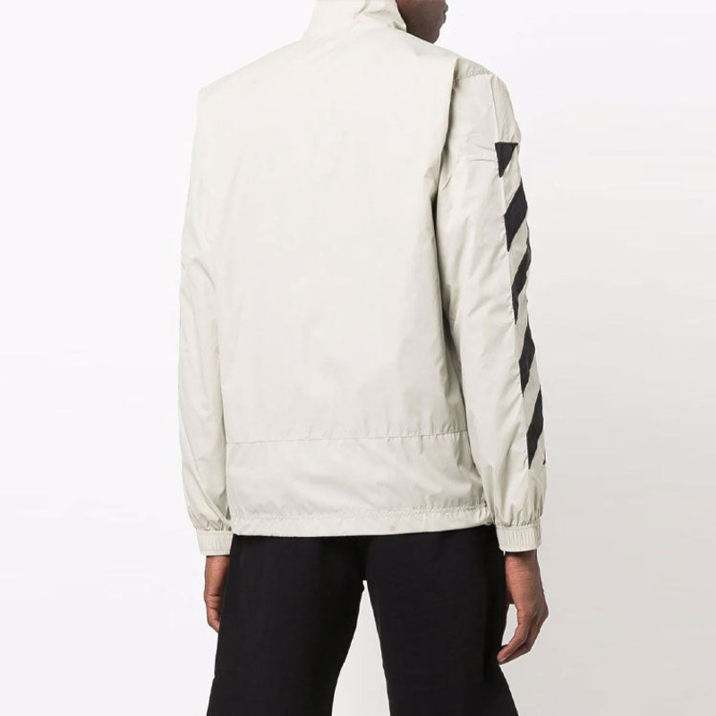 Men's Off-White SS21 Diagonal Stripes Pattern Printing Jacket Beige OMBD022F21FAB0011710 4