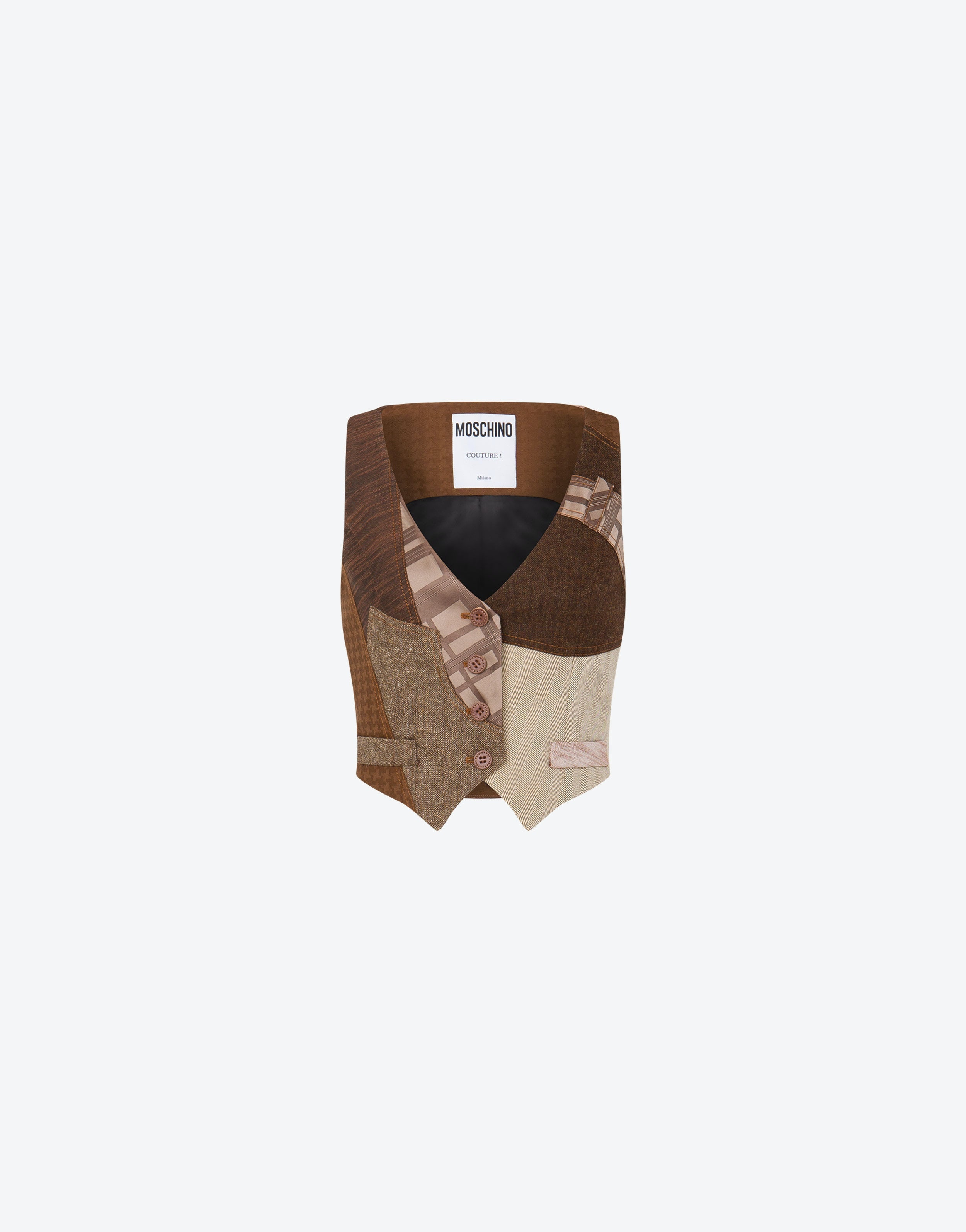 PATCHWORK WOOL CROPPED GILET - 1