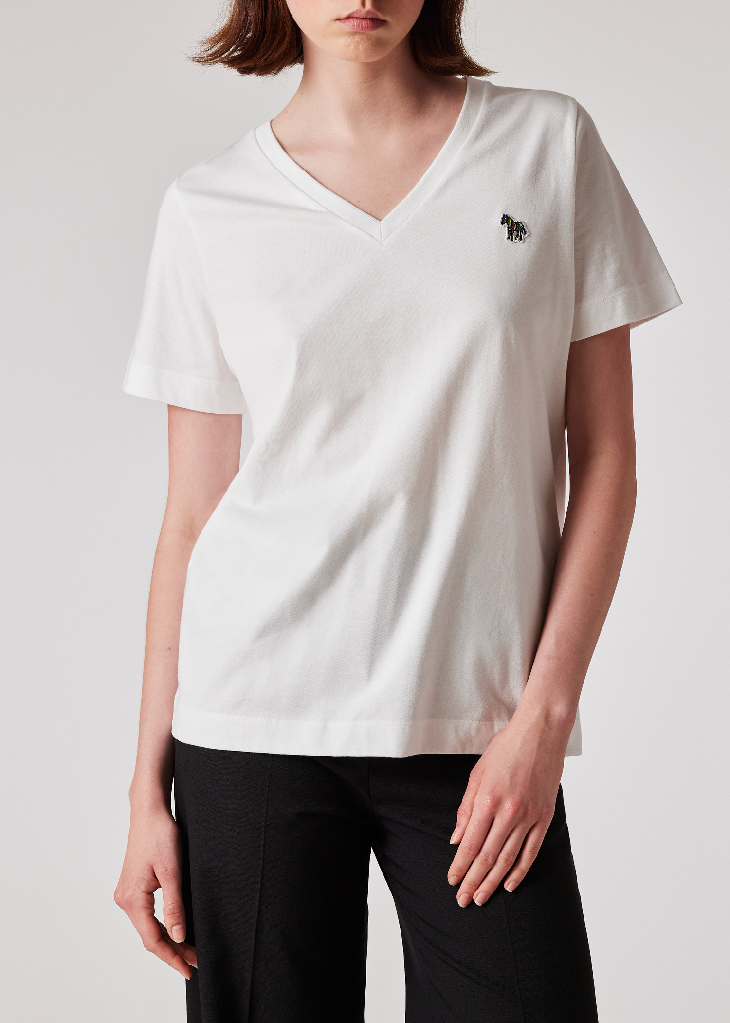Women's White V-Neck Zebra T-Shirt - 4